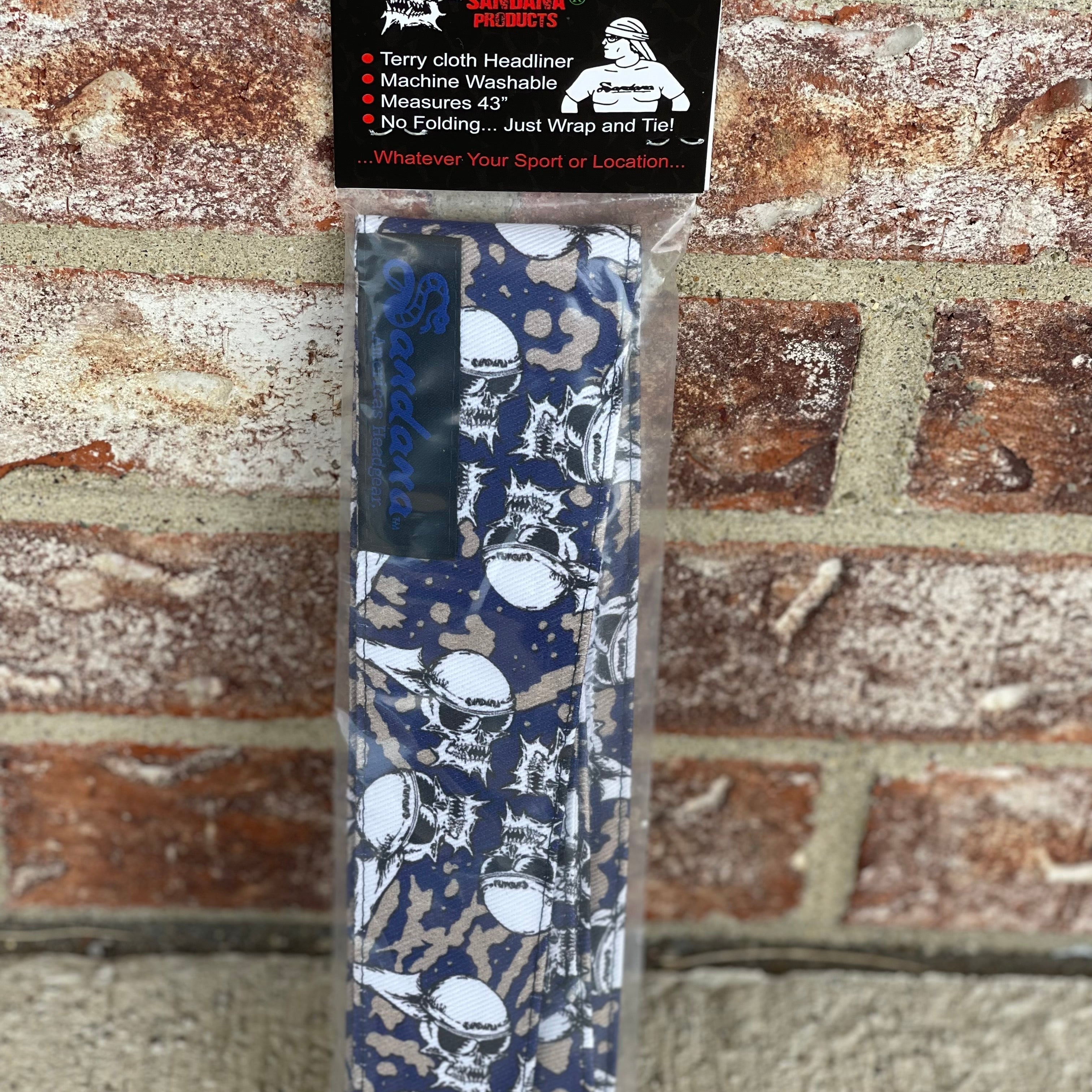 Sandana Flying Skulls Headband - Navy/Tan "Sentz" w/ Blue Tag