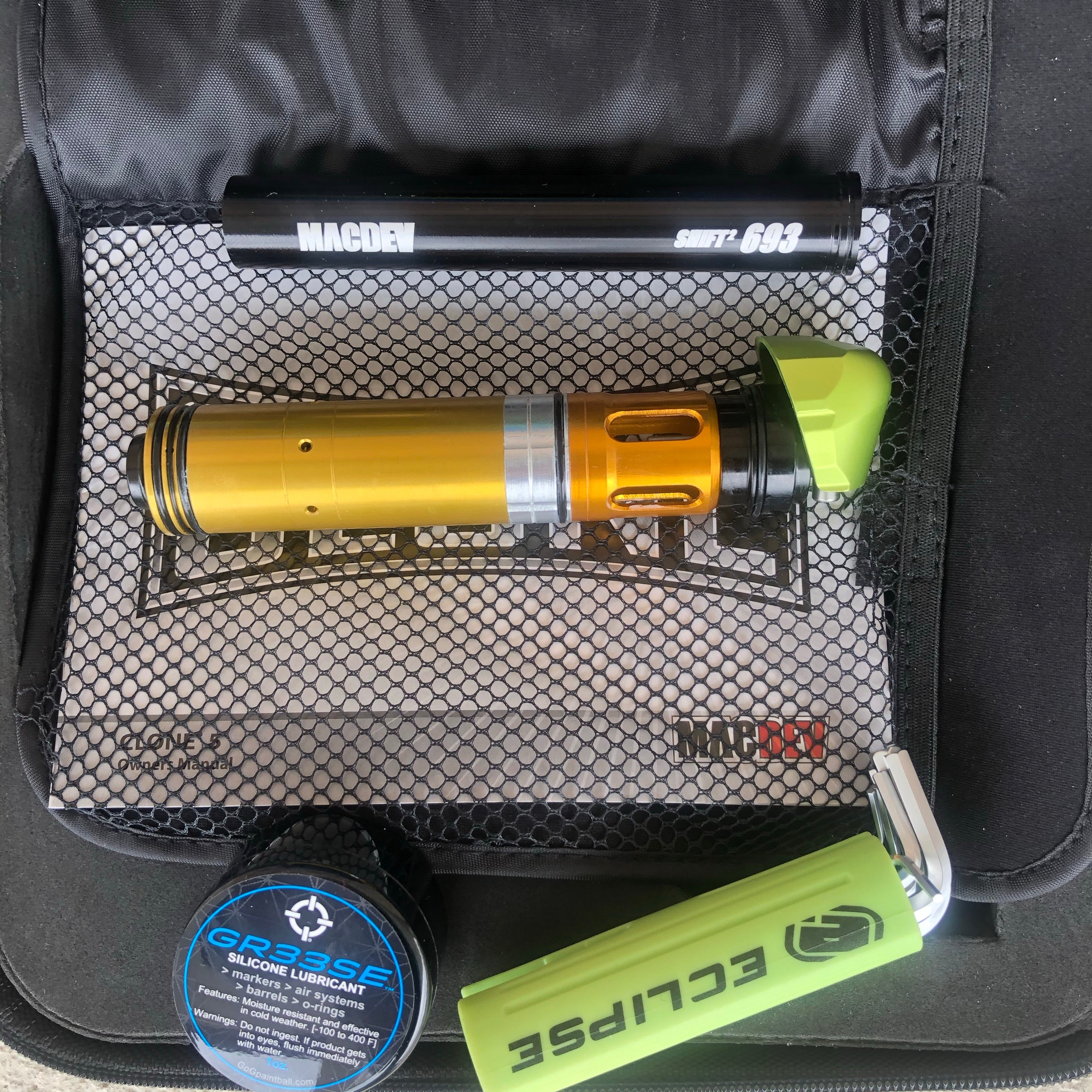 Used MacDev Clone 5 Infinity Paintball Gun - Aqua/Lime