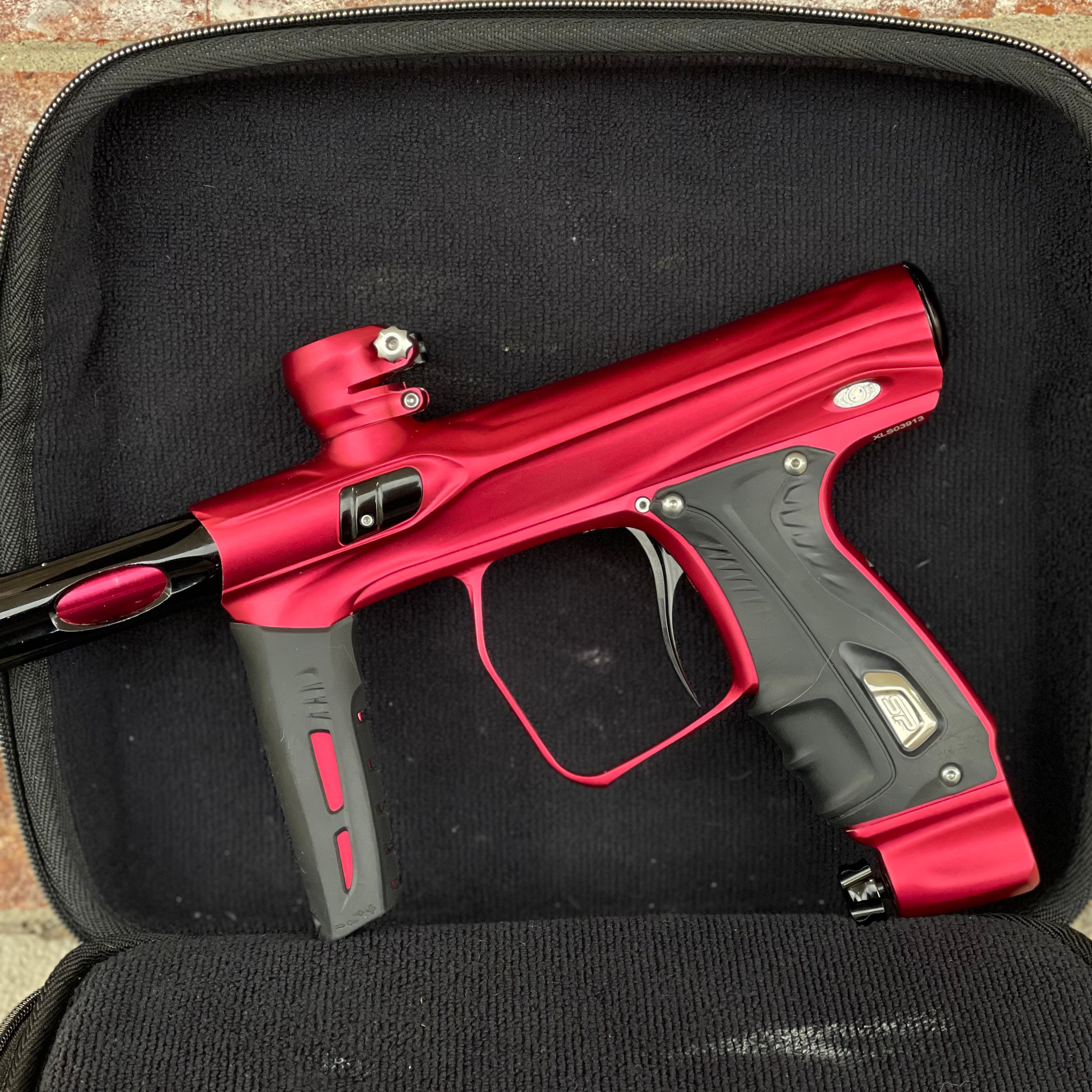 Used Shocker XLS Paintball Gun - Red/Black w/Black Freak XL Barrel Back & Core Barrel Front