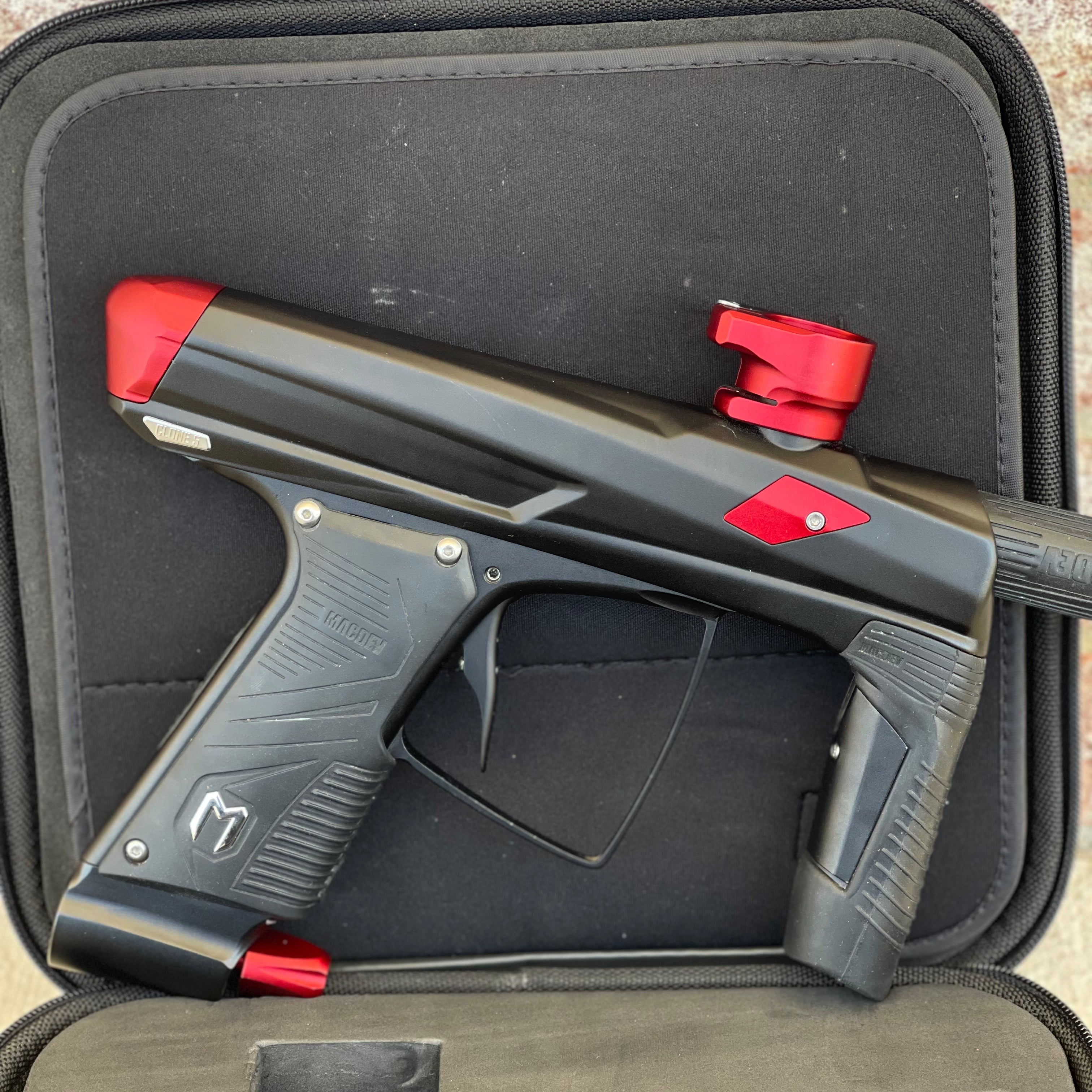 Used MacDev Clone 5S Paintball Gun - Dust Black/Red with Infinity Drive