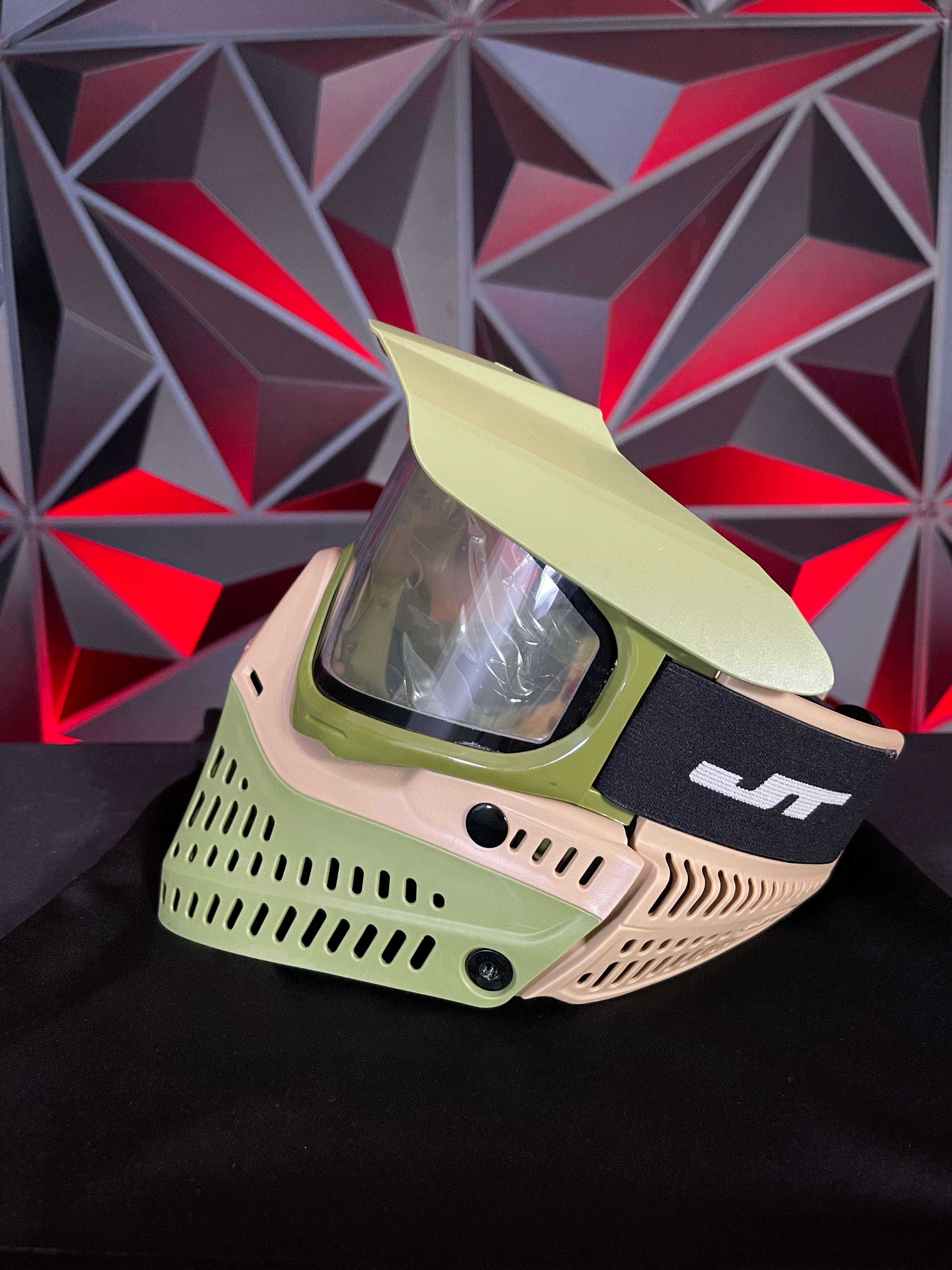 Used JT Proflex Paintball Mask - Olive/Tan Skirt/ w/Olive Frame w/Visor & Soft Goggle Bag