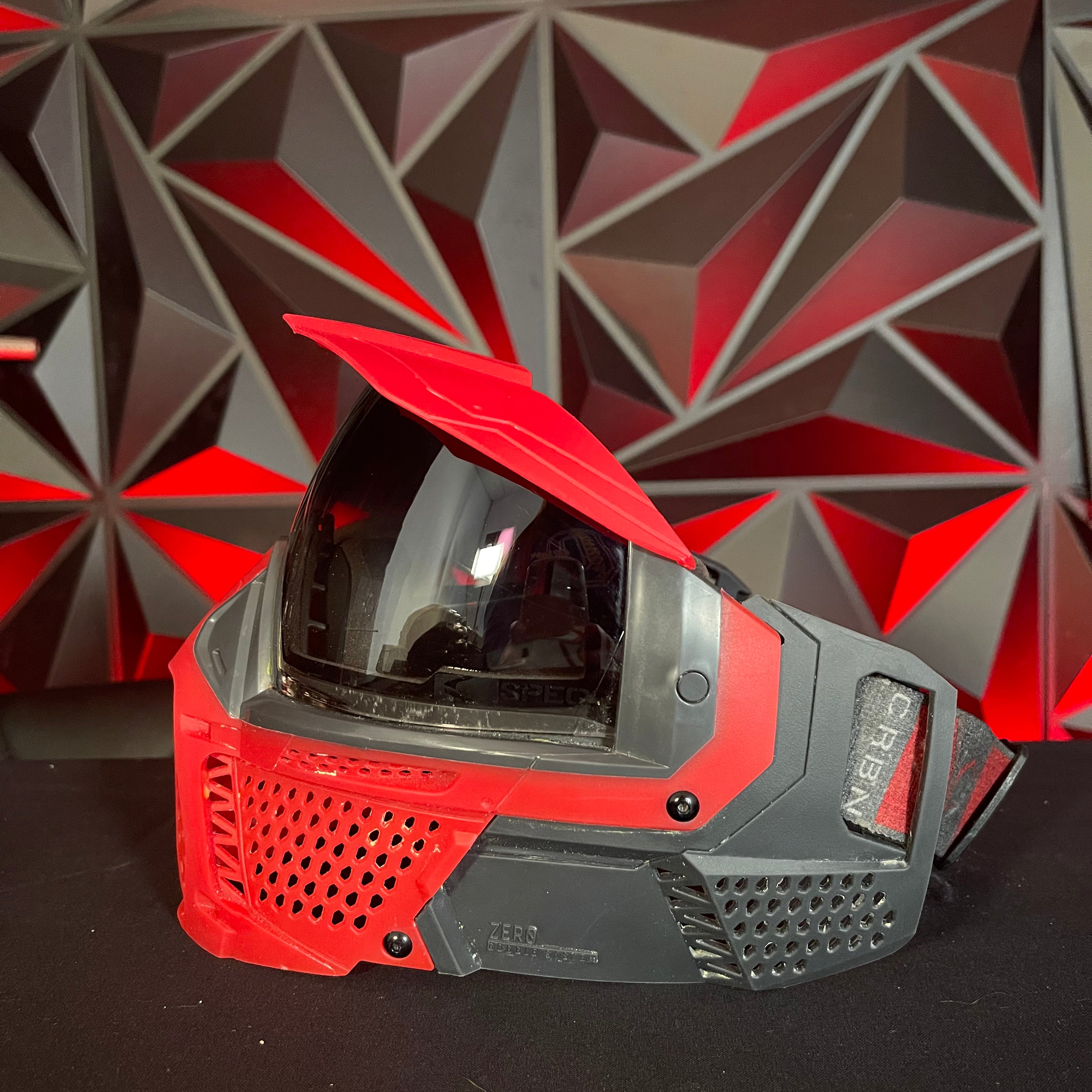 Used Carbon Zero Pro Paintball Mask - LESS Coverage - Crimson (Red/Black) w/ Case and spare visor clip