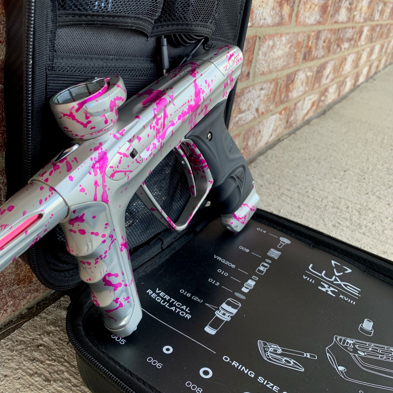 Used DLX Luxe X Paintball Gun - Silver Pink Splash