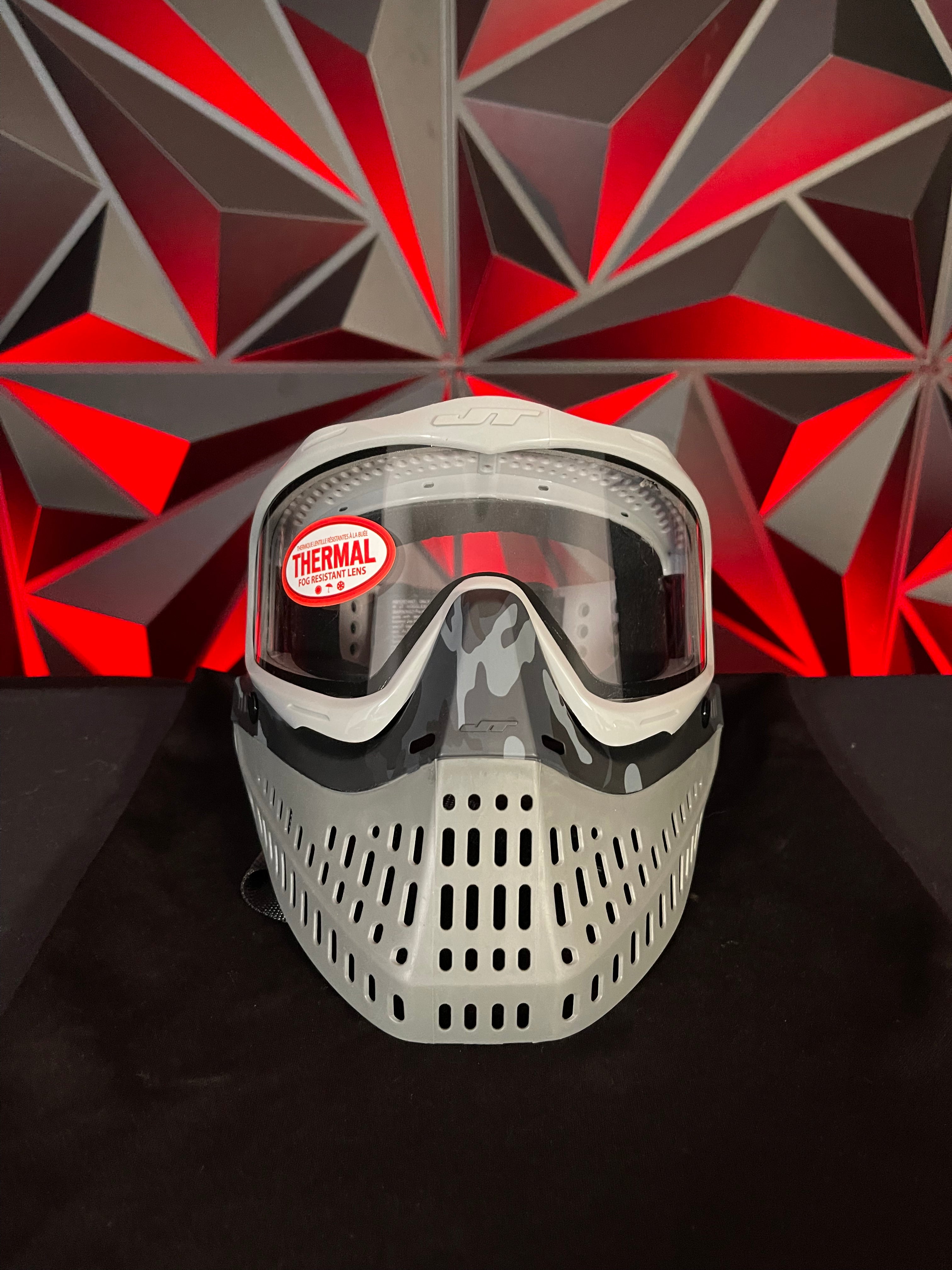 Used JT Proflex Paintball Mask - Grey/Black Camo Skirt/Grey Frame w/Soft Goggle Bag