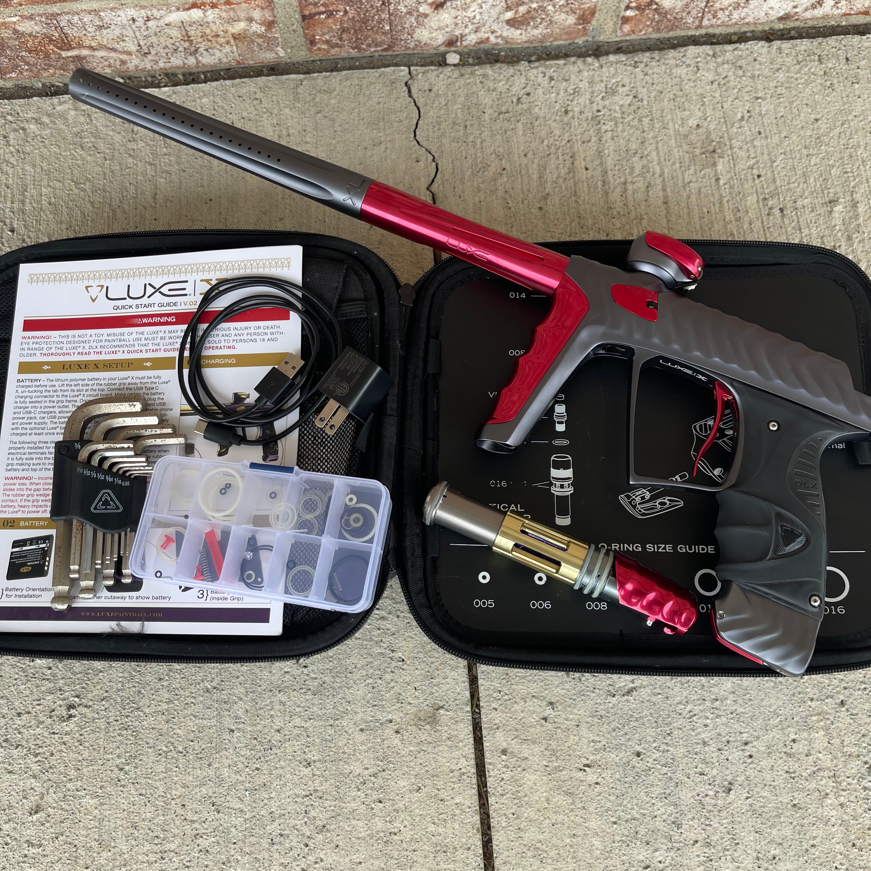 Used DLX HK Army Ripper Luxe X Paintball Gun - Dust Pewter / Gloss Red