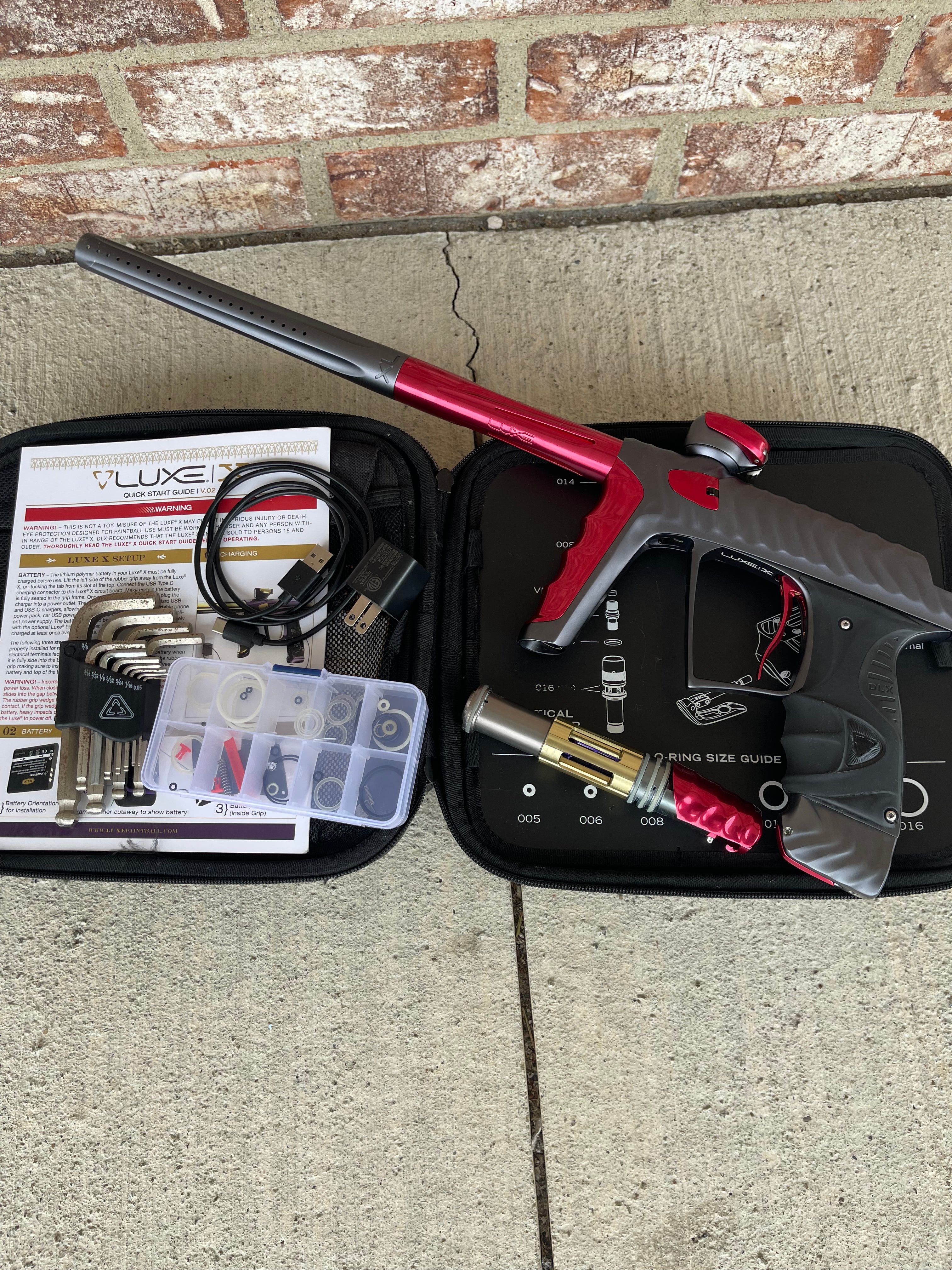 Used DLX HK Army Ripper Luxe X Paintball Gun - Dust Pewter / Gloss Red