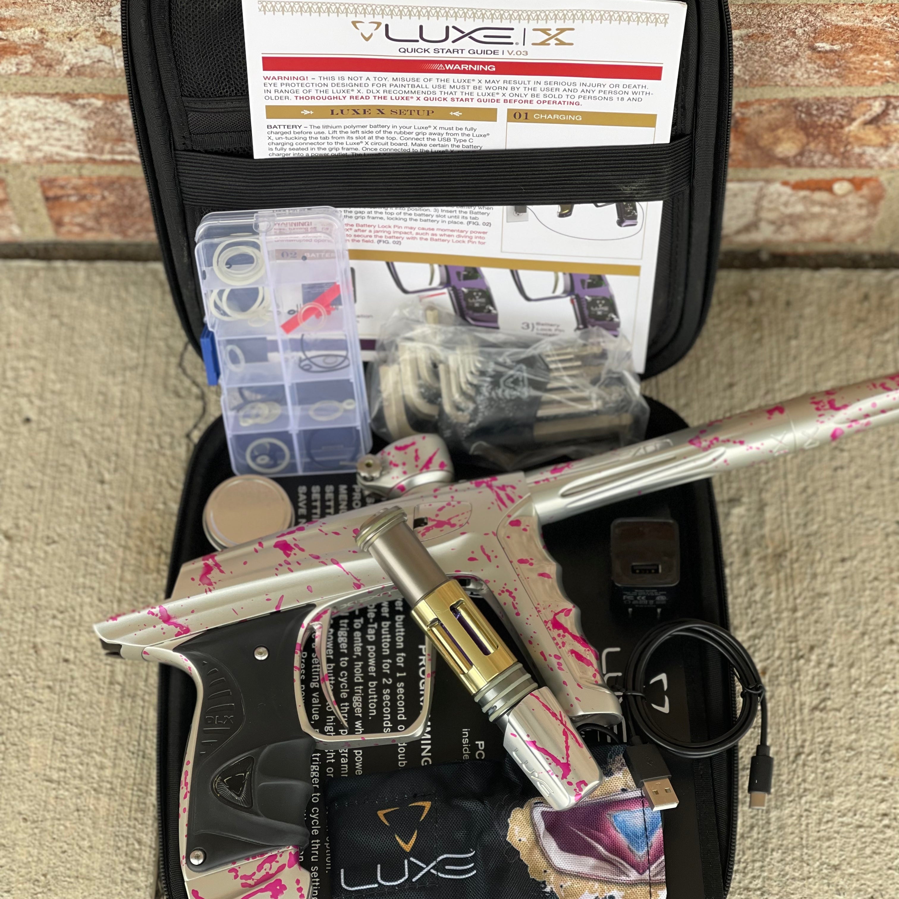 Used DLX Luxe X Paintball Gun - Silver Pink Splash