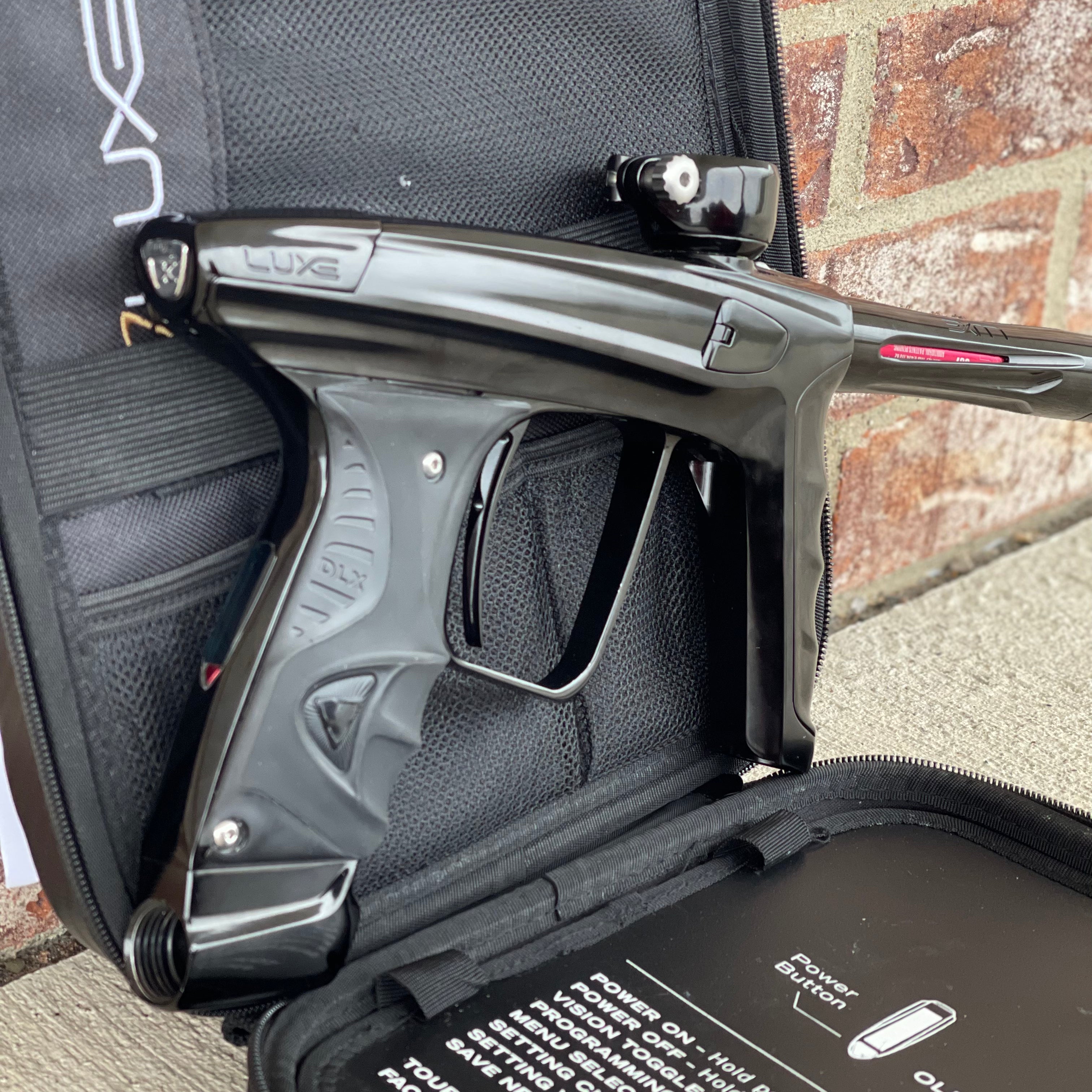 Used DLX Luxe X Paintball Gun - Polished Black w/ 16" Freak Tip