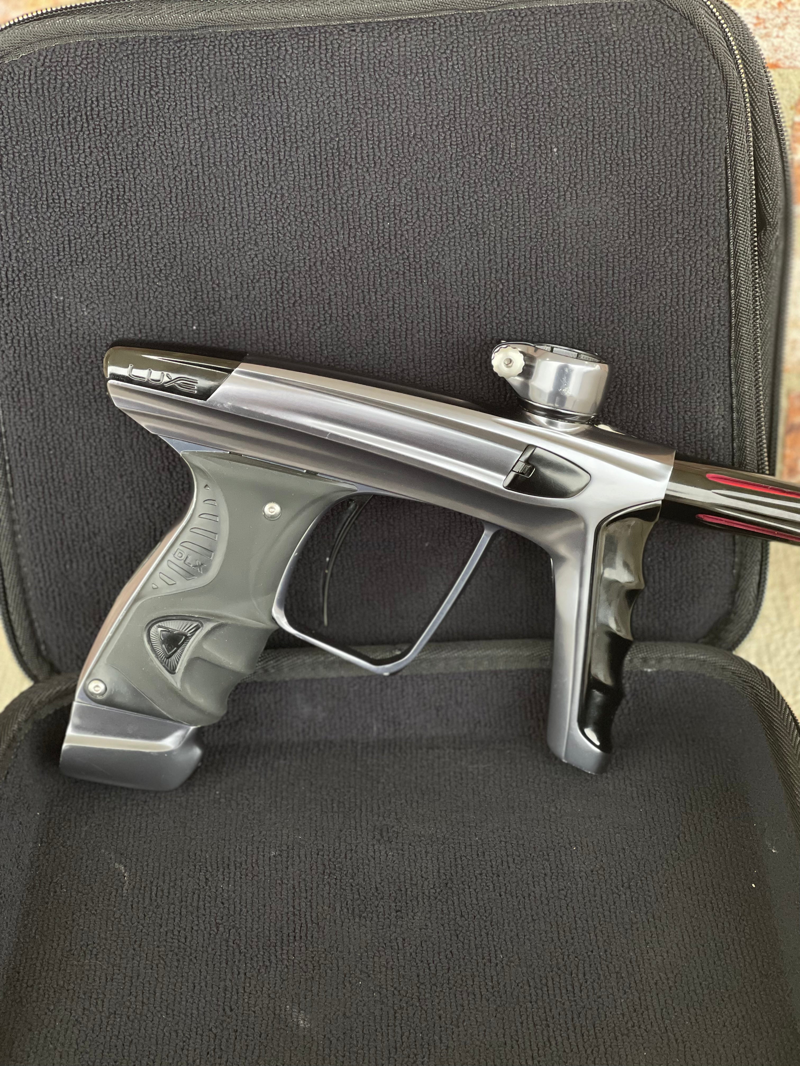 Used DLX Luxe X Paintball Gun - Dust Pewter/Polished Black w/ HK Army Exo 2.0 Case