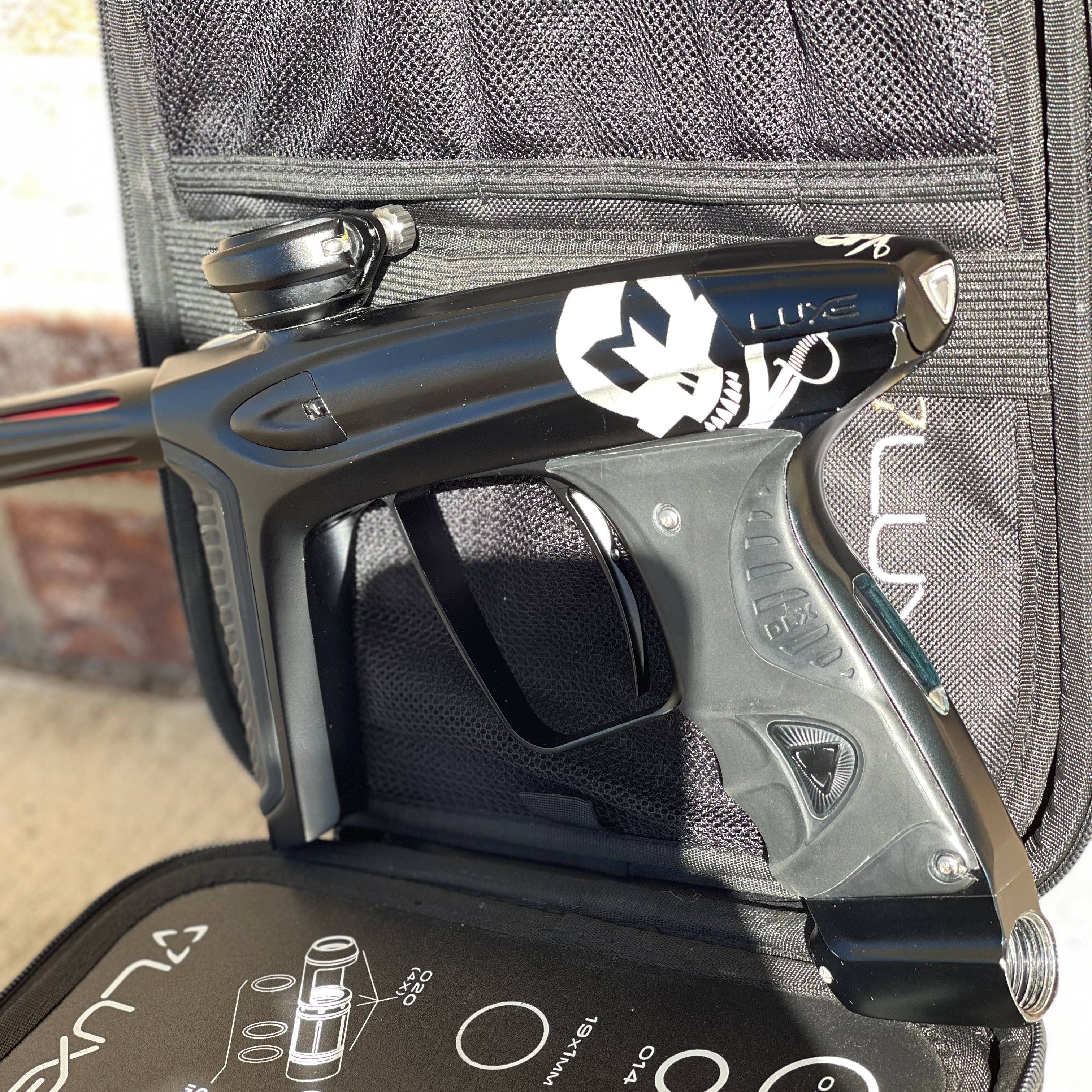 Used DLX Luxe Ice Paintball Gun - LE Mutiny Dust Black w/ Black and Green Grip Kit, Deuce Trigger