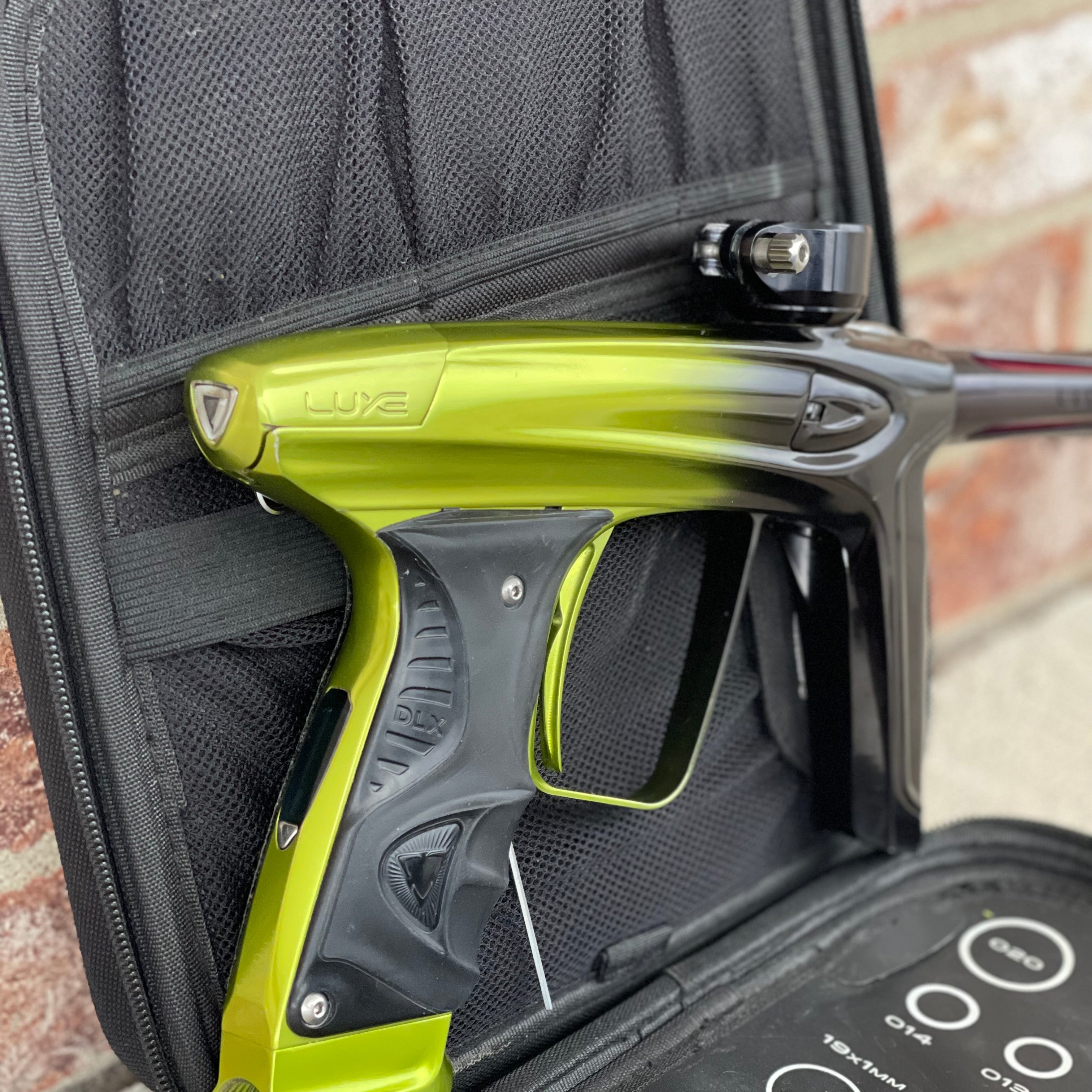 Used DLX Luxe Ice Paintball Gun - Limited Edition *1 of 10* Black/Slime Green w/ Black and Tan Back Grip