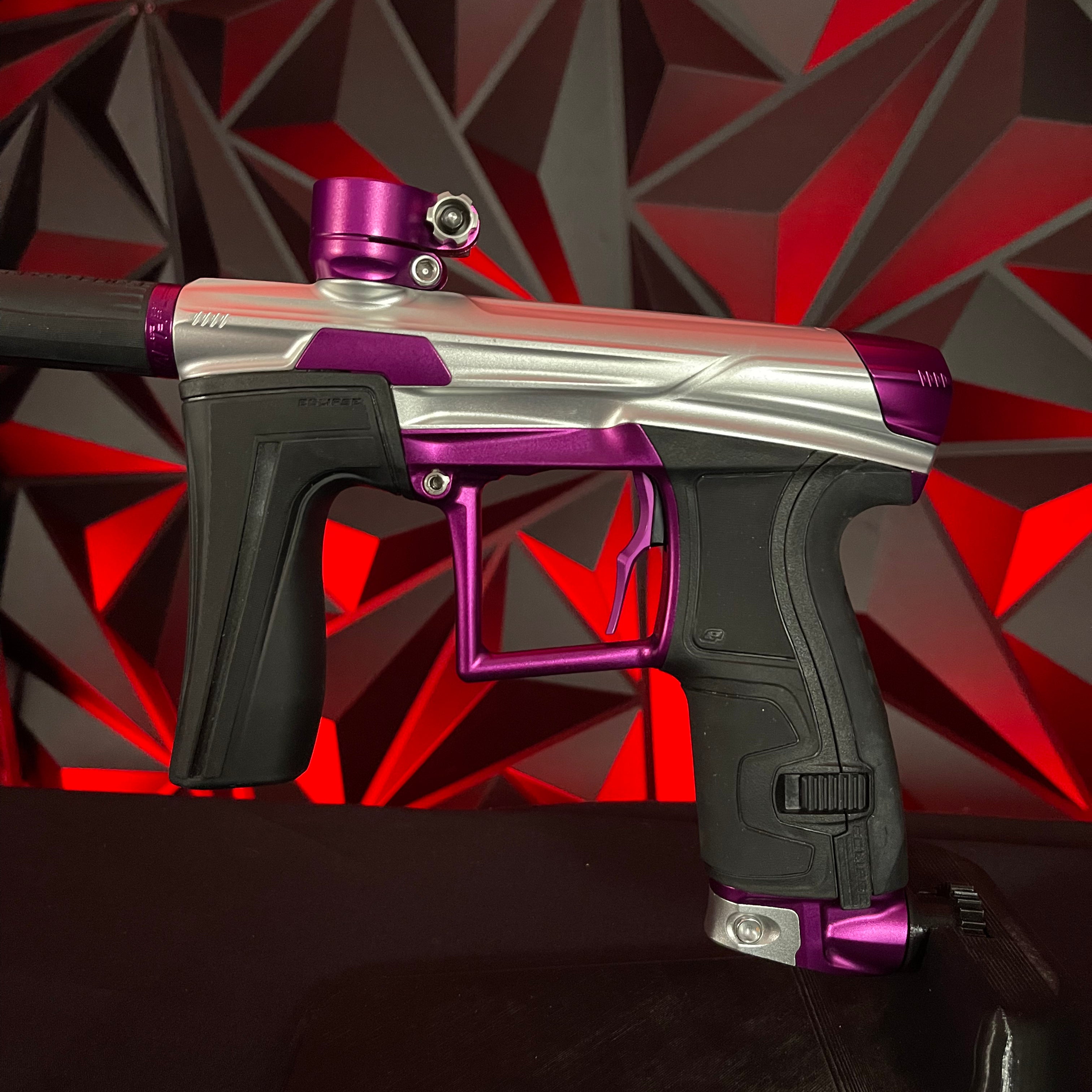 Used Planet Eclipse Geo 4 Paintball Gun - Silver/Purple w/2 FL Inserts