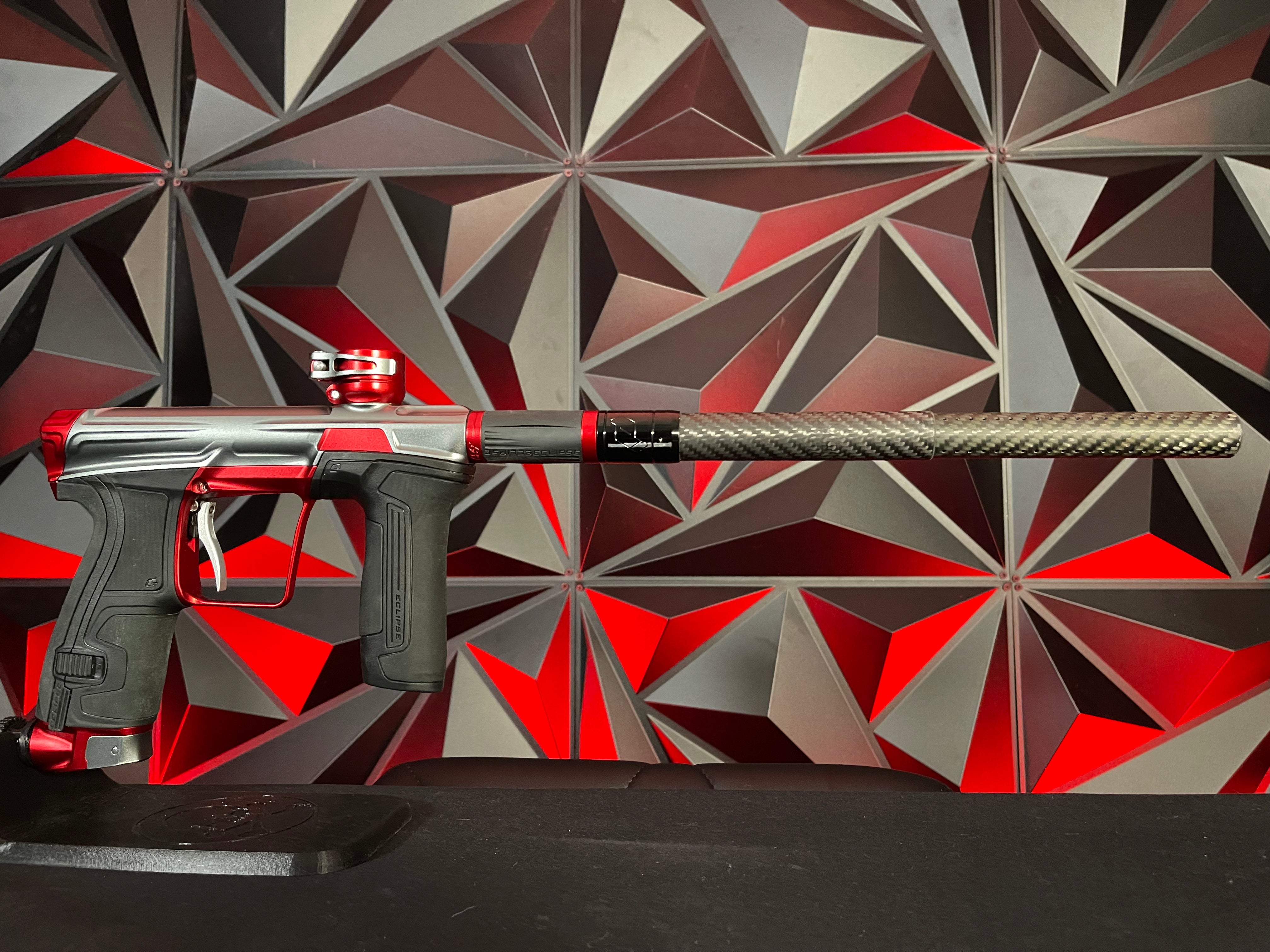 Used Planet Eclipse CS2 Paintball Marker- Grey / Red w/ 2 FL Backs