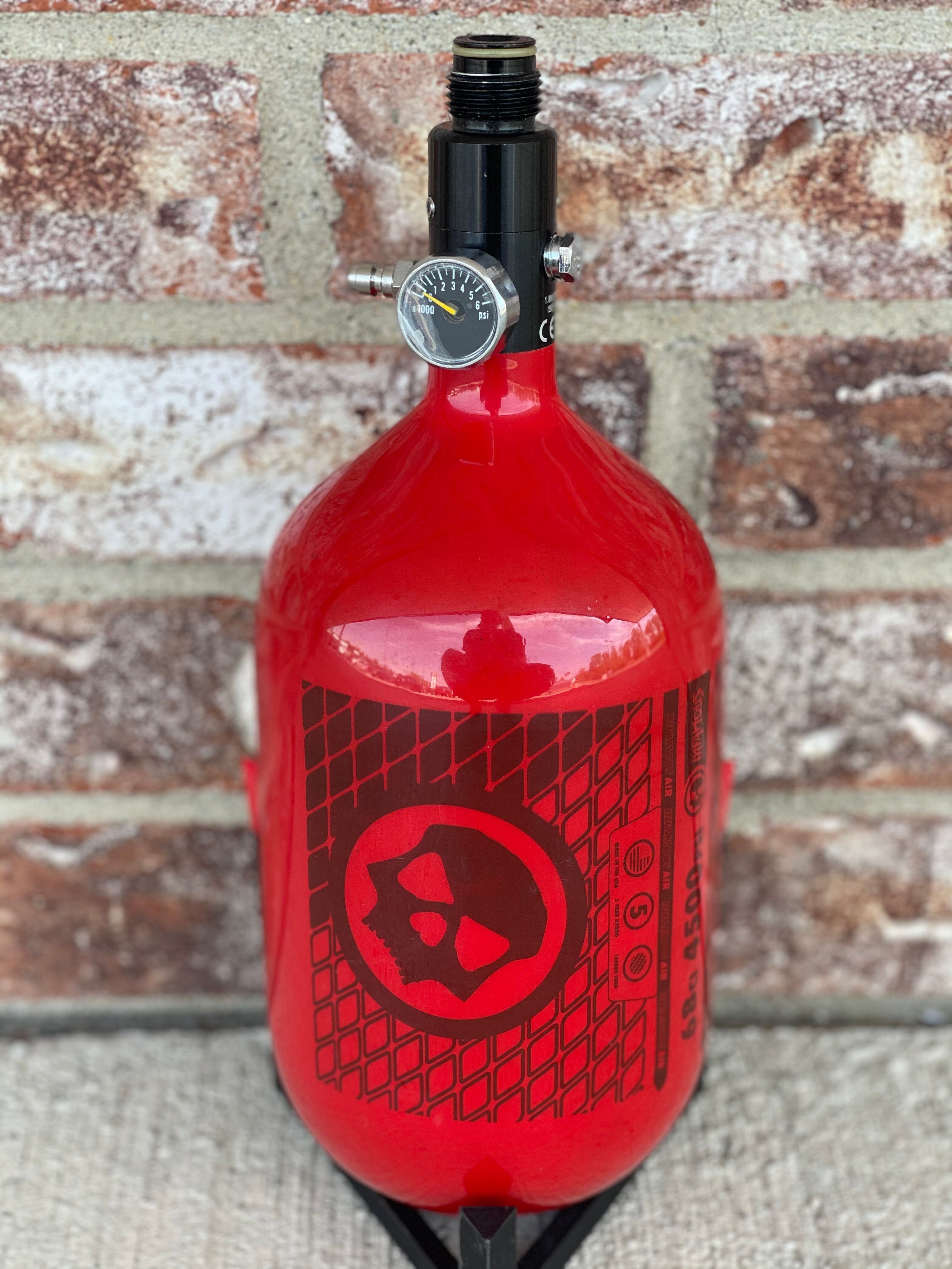 Used Infamous Air Tank 68/4500 Paintball Tank - Air Pattern - w/ Standard Reg - Red/Black