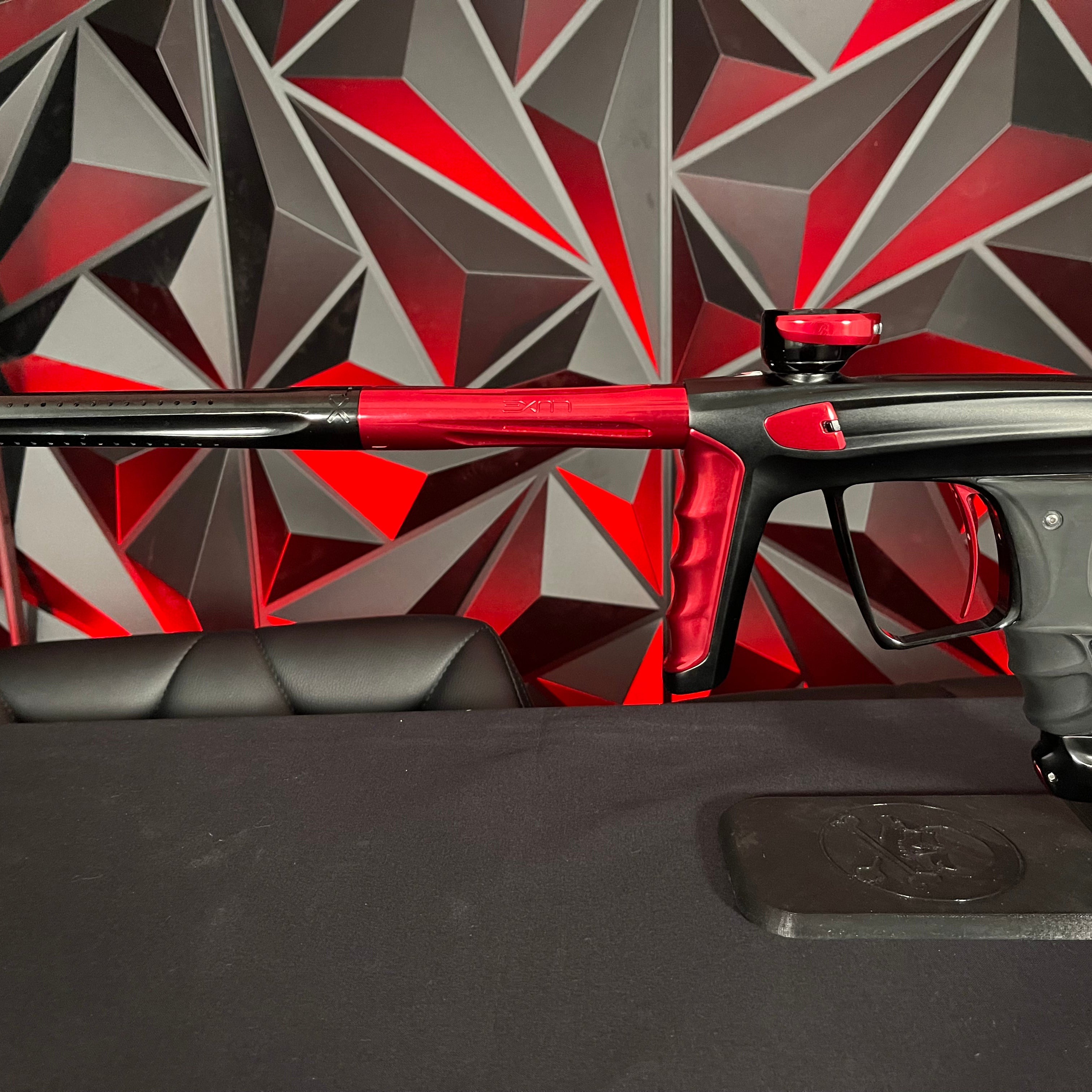 Used DLX Luxe X Paintball Gun - Dust Black Body/Gloss Trigger Frame/Red Accents