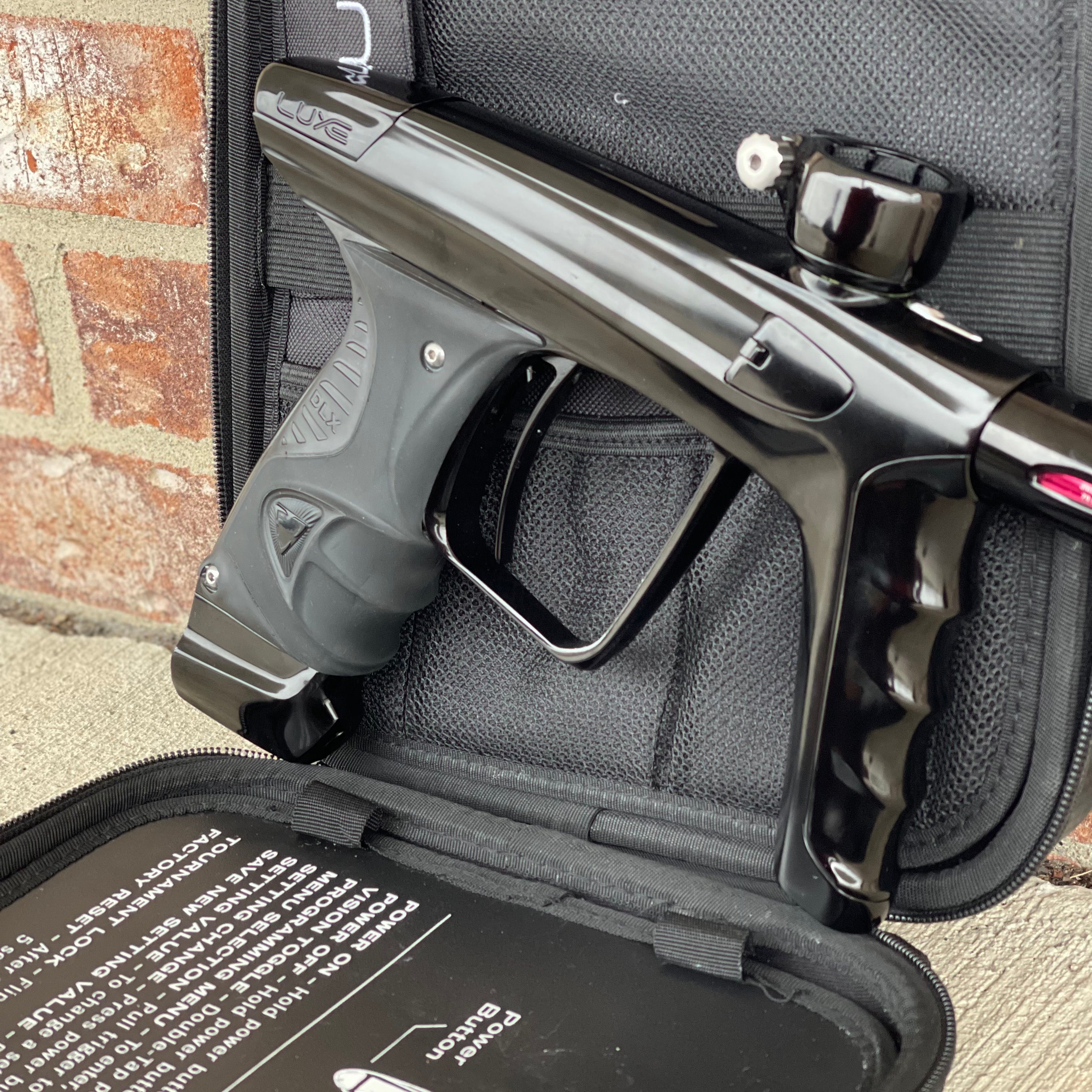 Used DLX Luxe X Paintball Gun - Polished Black w/ 16" Freak Tip