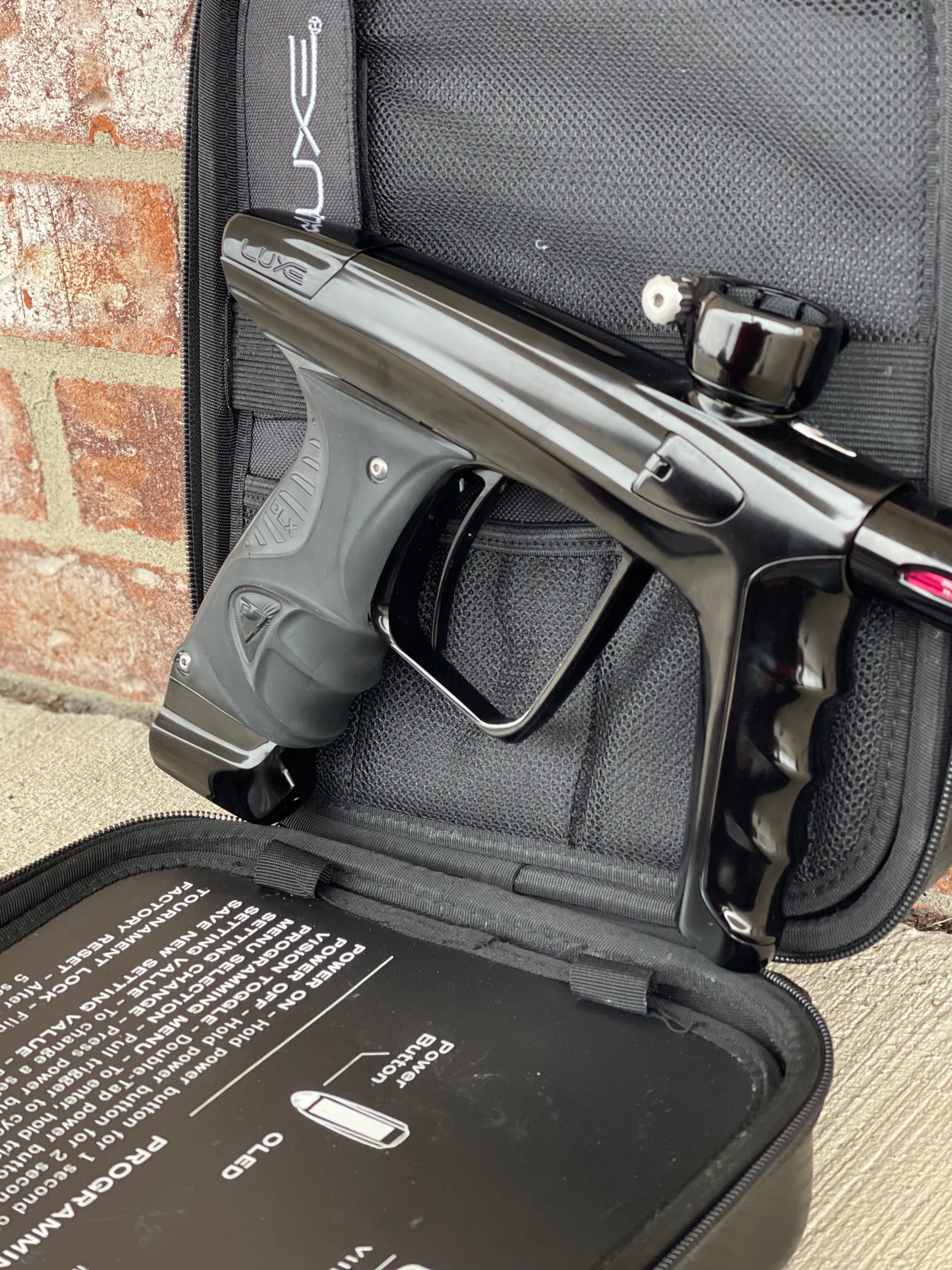 Used DLX Luxe X Paintball Gun - Polished Black w/ 16" Freak Tip
