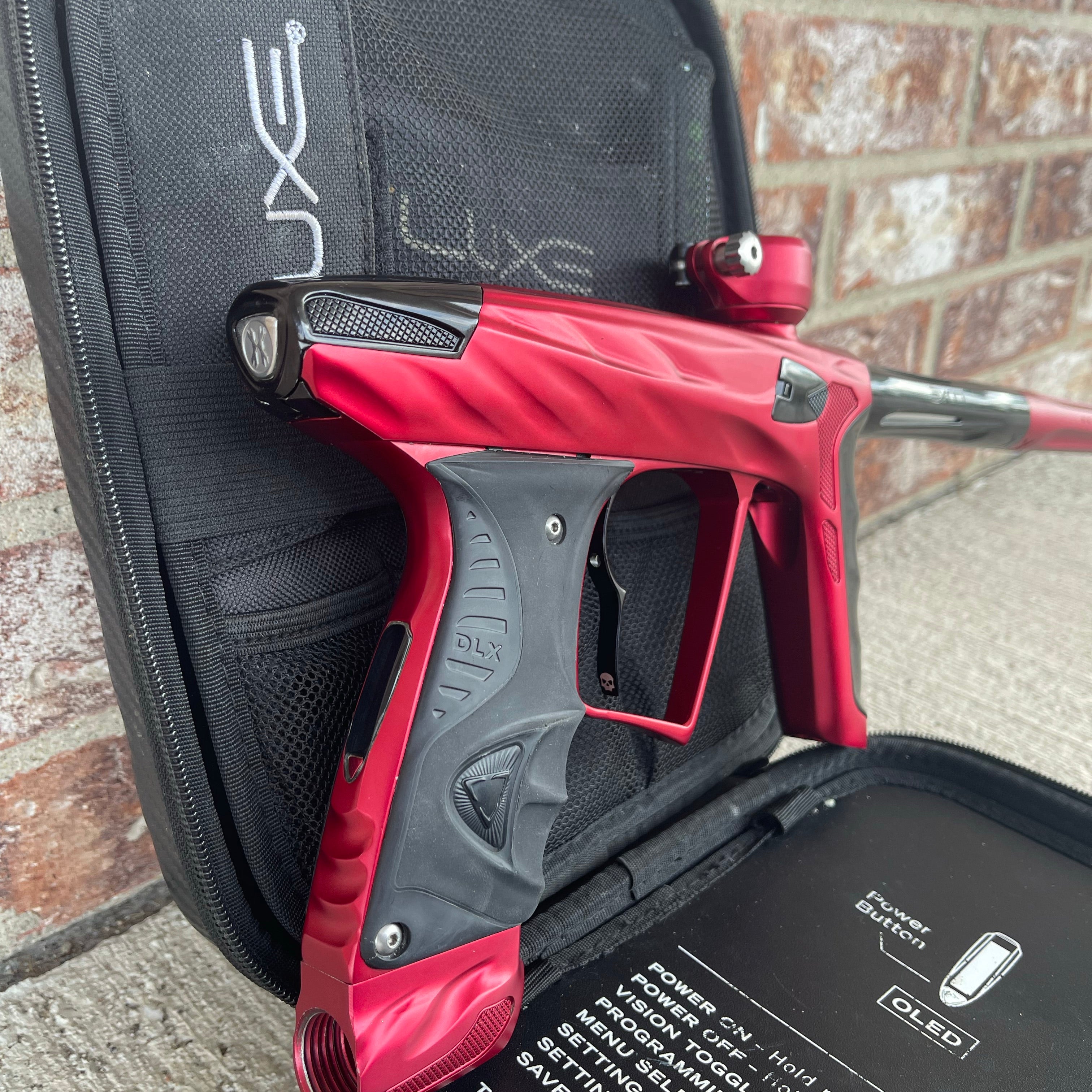 Used HK Army DLX Luxe X A51 Paintball Gun - Dust Red/Polished Black w/Infamous Deuce Trigger & Carbon IC Barrel