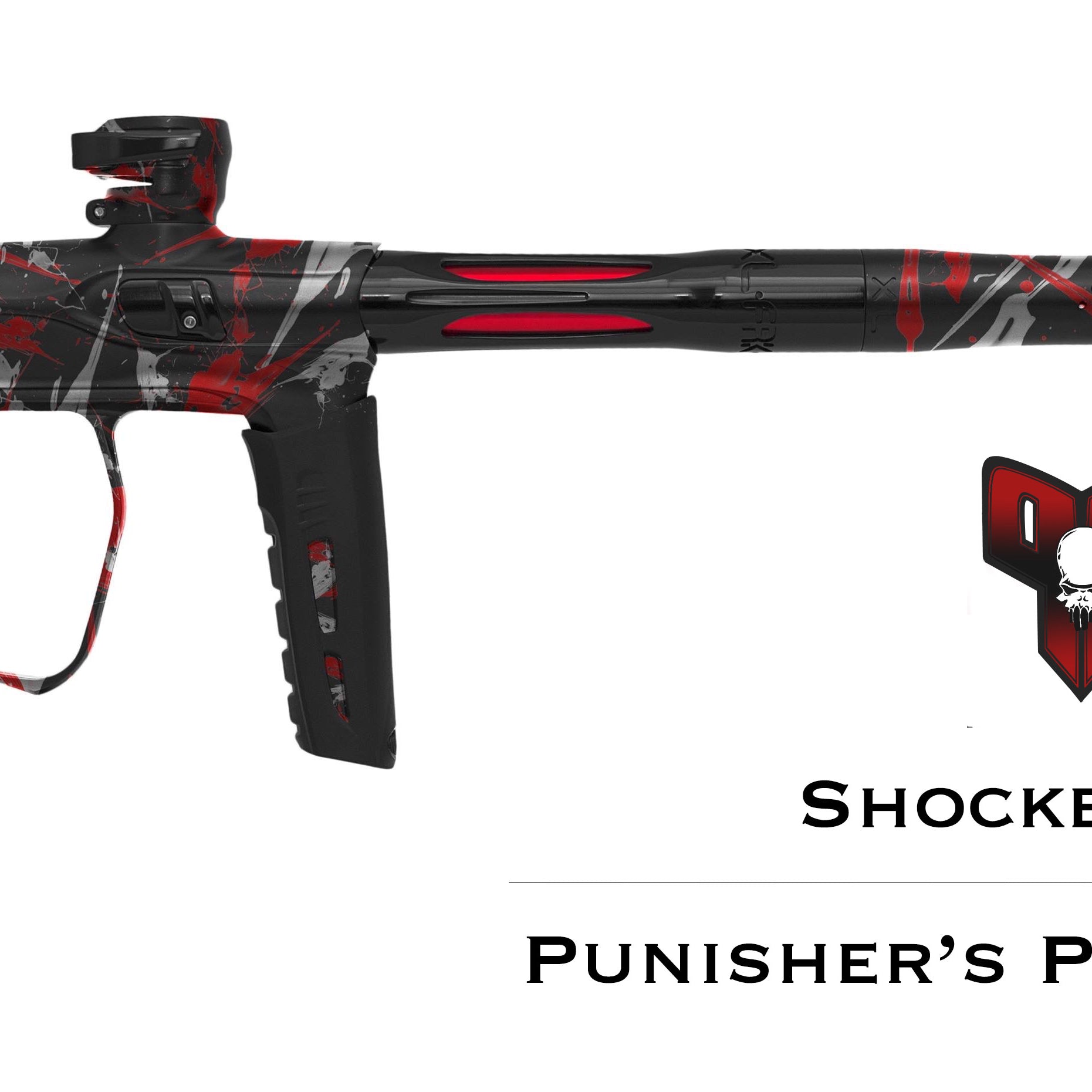 Shocker XLS Paintball Gun - Punishers Paintball Tri Color Splash - Black/Red/Silver