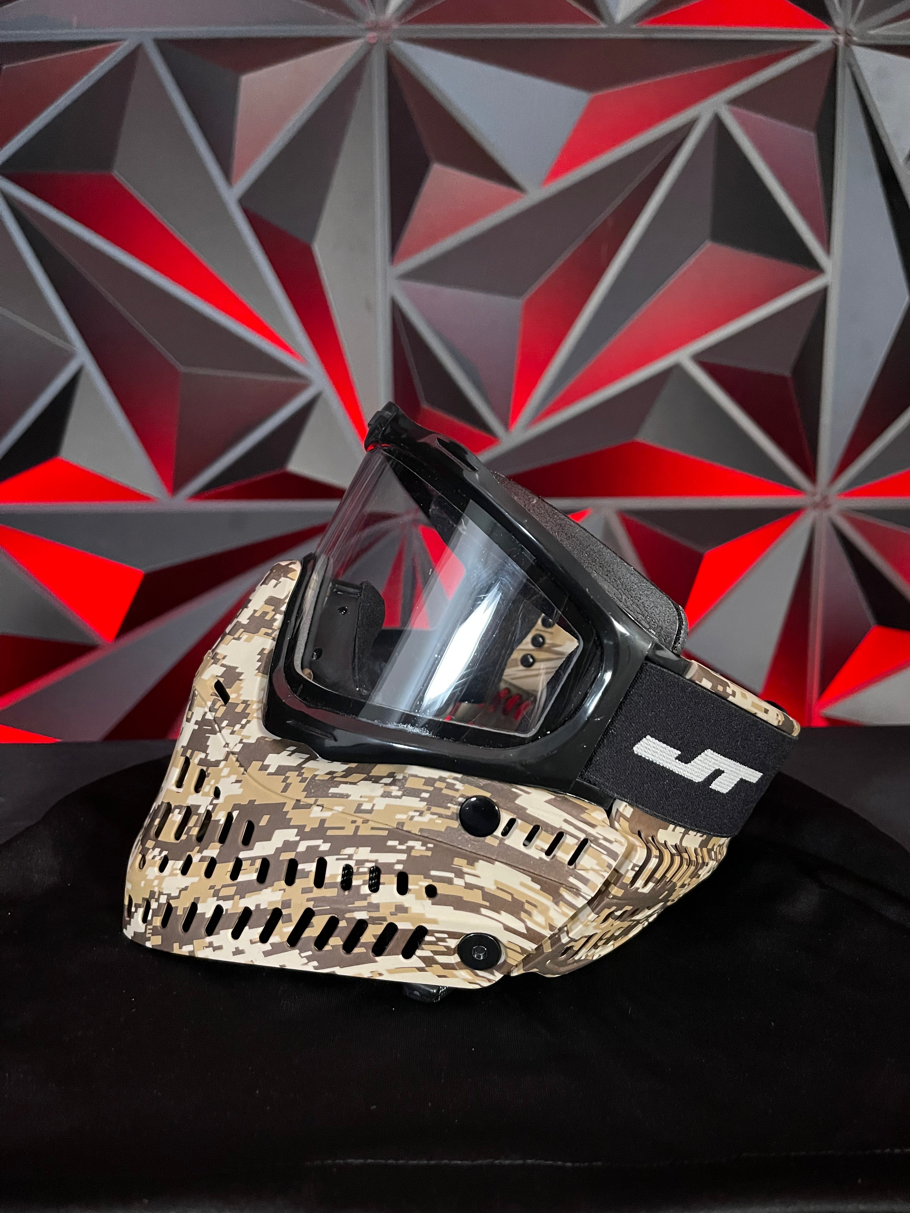 Used JT Proflex Paintball Mask - Digital Camo Skirt and Black Frame w/Soft Goggle Bag