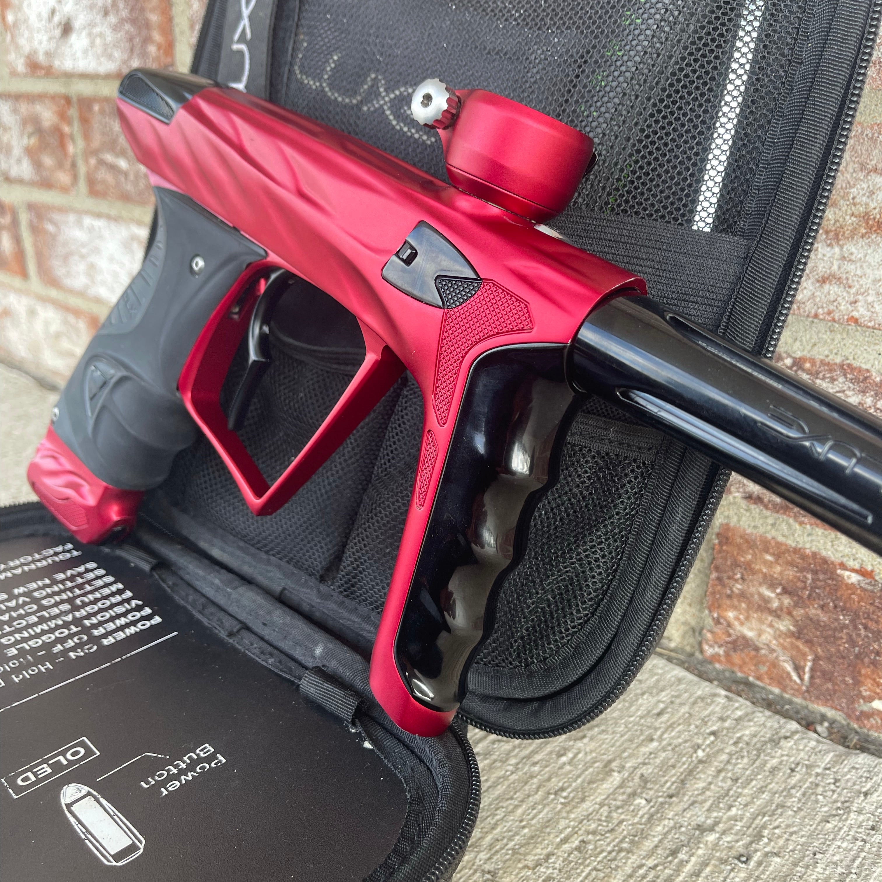 Used HK Army DLX Luxe X A51 Paintball Gun - Dust Red/Polished Black w/Infamous Deuce Trigger & Carbon IC Barrel