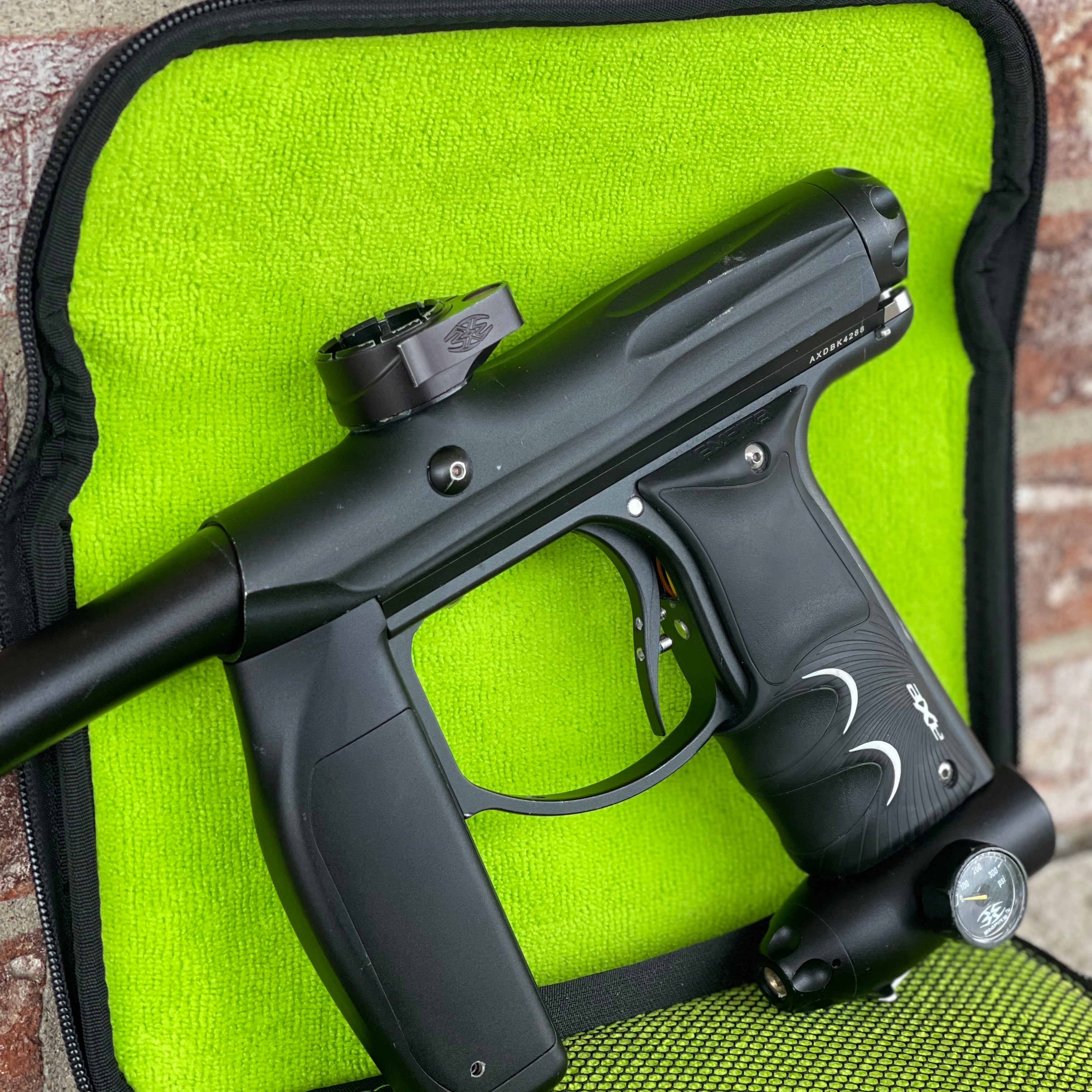Used Empire Axe Paintball Gun - Black w/ Low rise Feedneck & Exalt Case