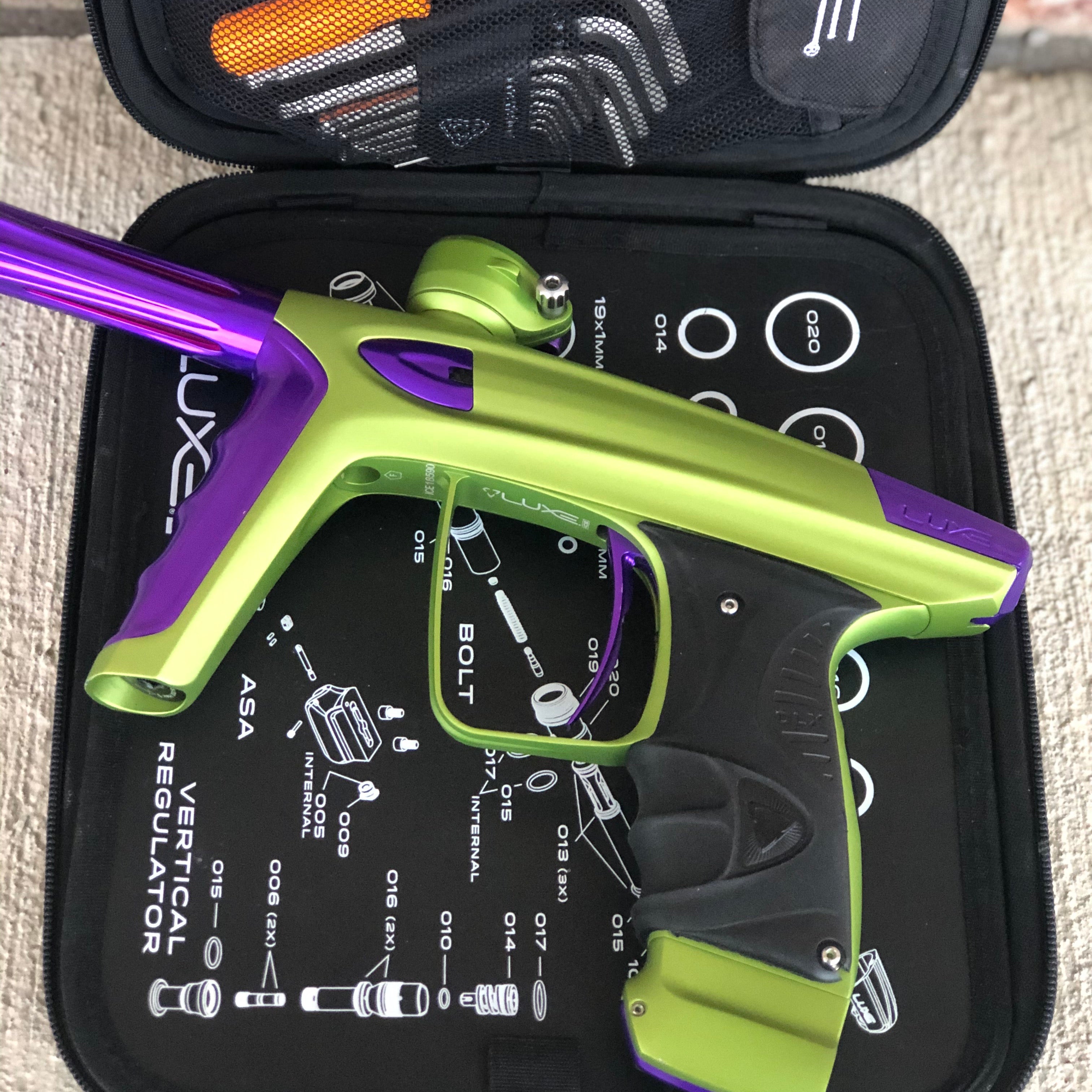 Used DLX Luxe ICE Paintball Gun - Dust Green w/ Purple