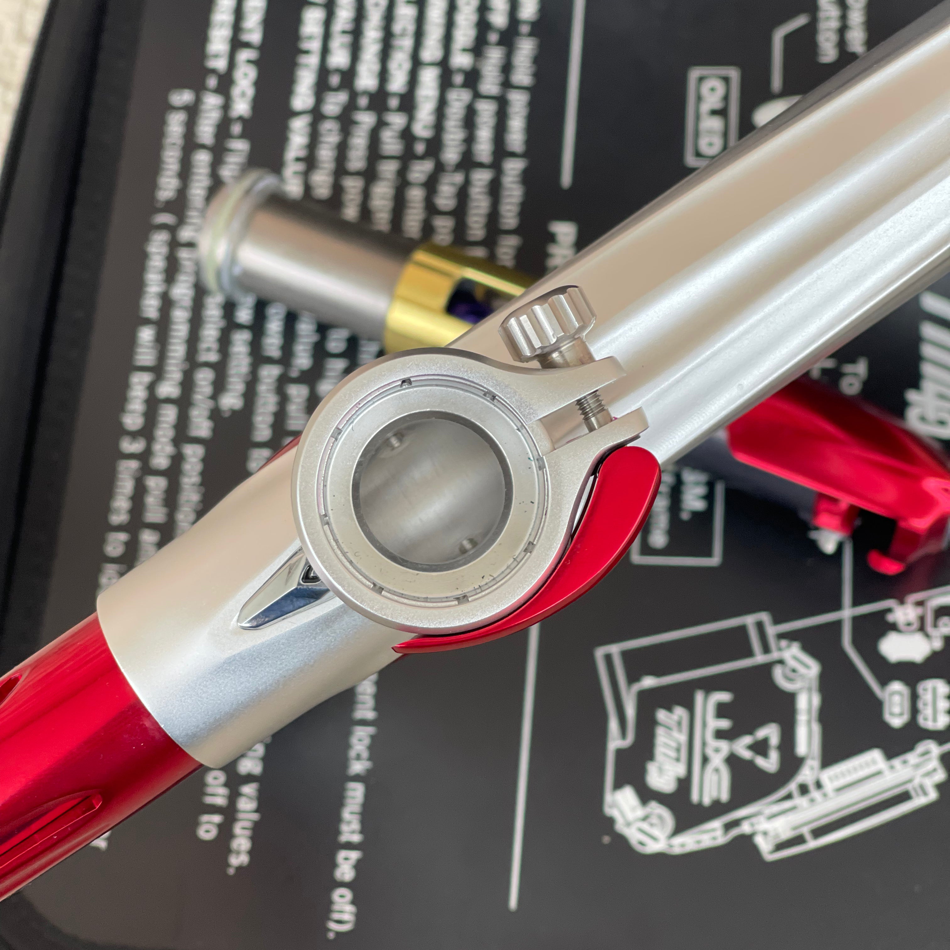 Used DLX Luxe TM40 Paintball Gun - Dust White / Polished Red