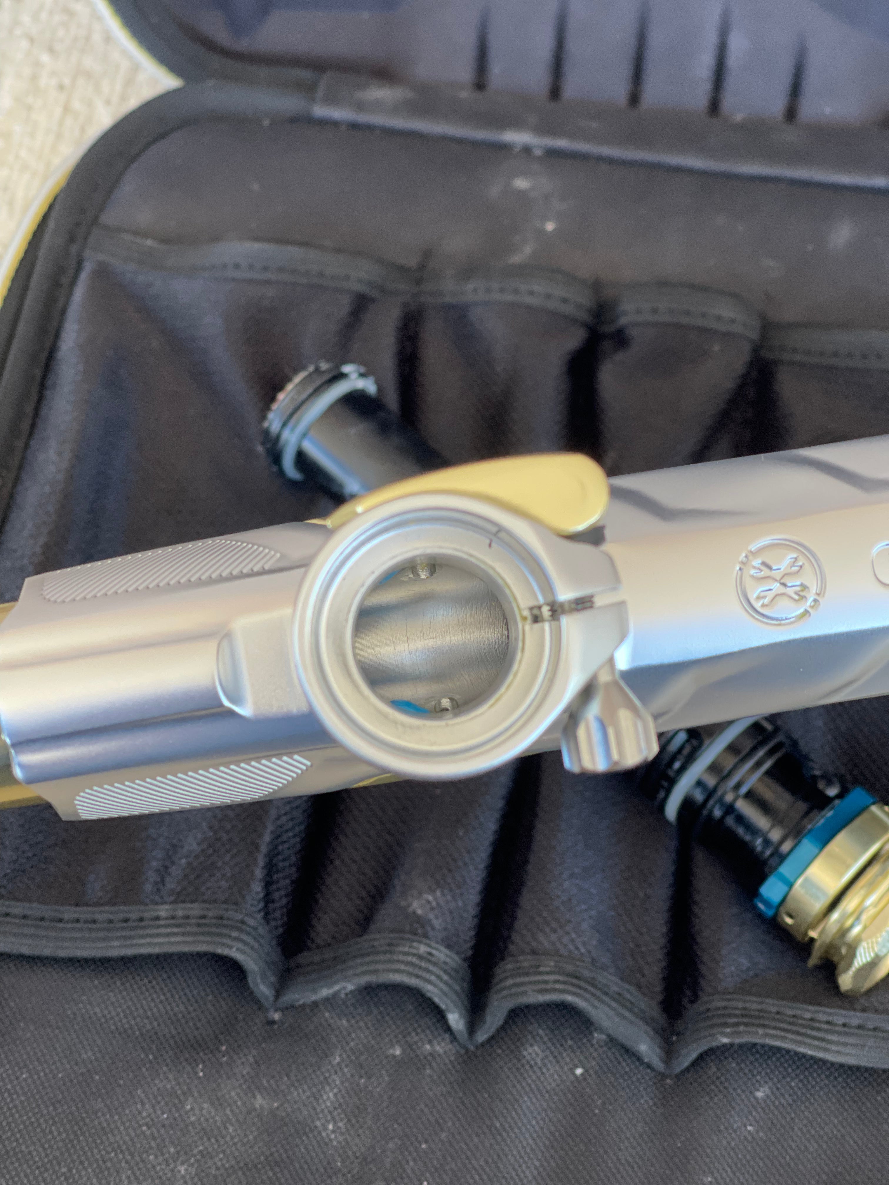 Used HK Army Shocker Amp Paintball Gun - Silver/ Gold