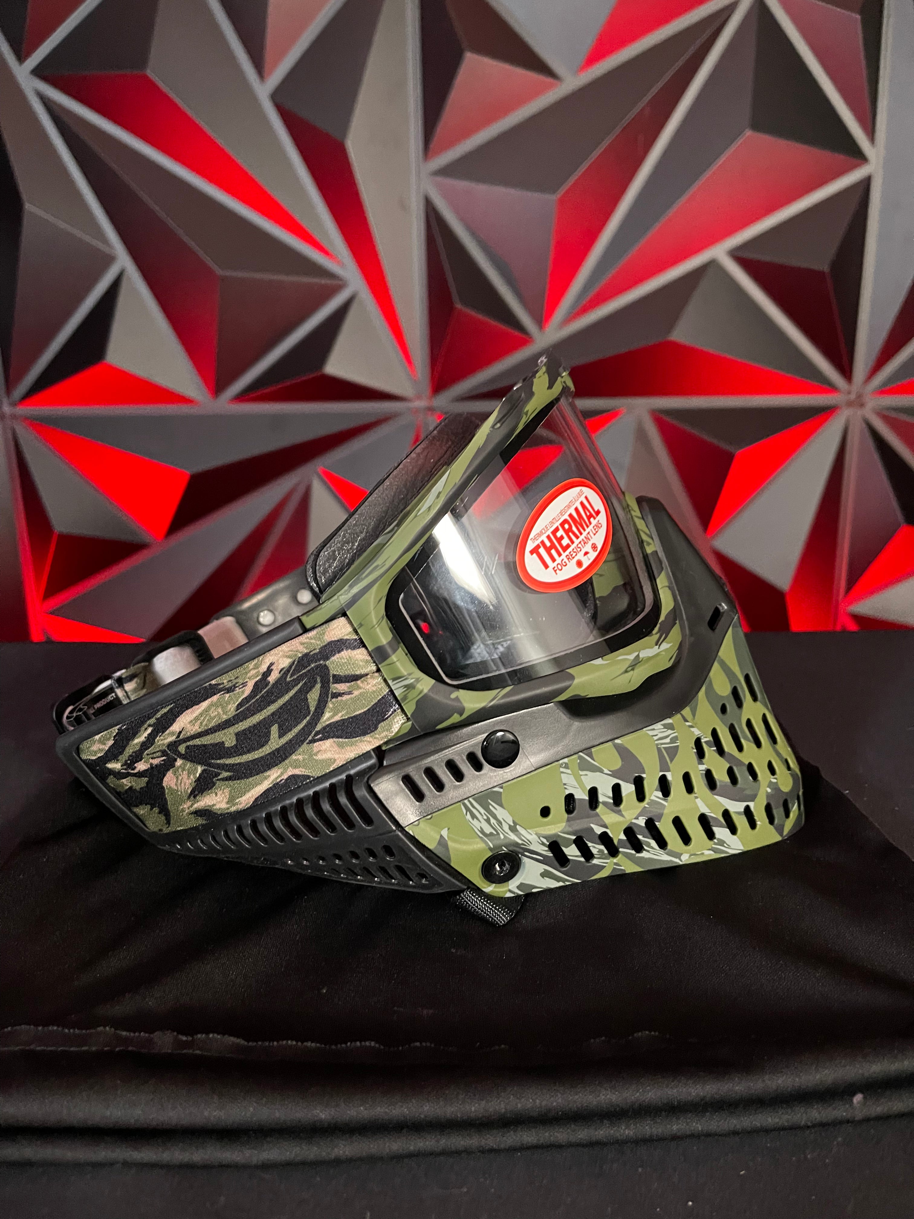 Used JT Proflex Paintball Mask - Tiger Stripe Camo Skirt w/Tiger Stripe Camo Frame & Soft Goggle Bag