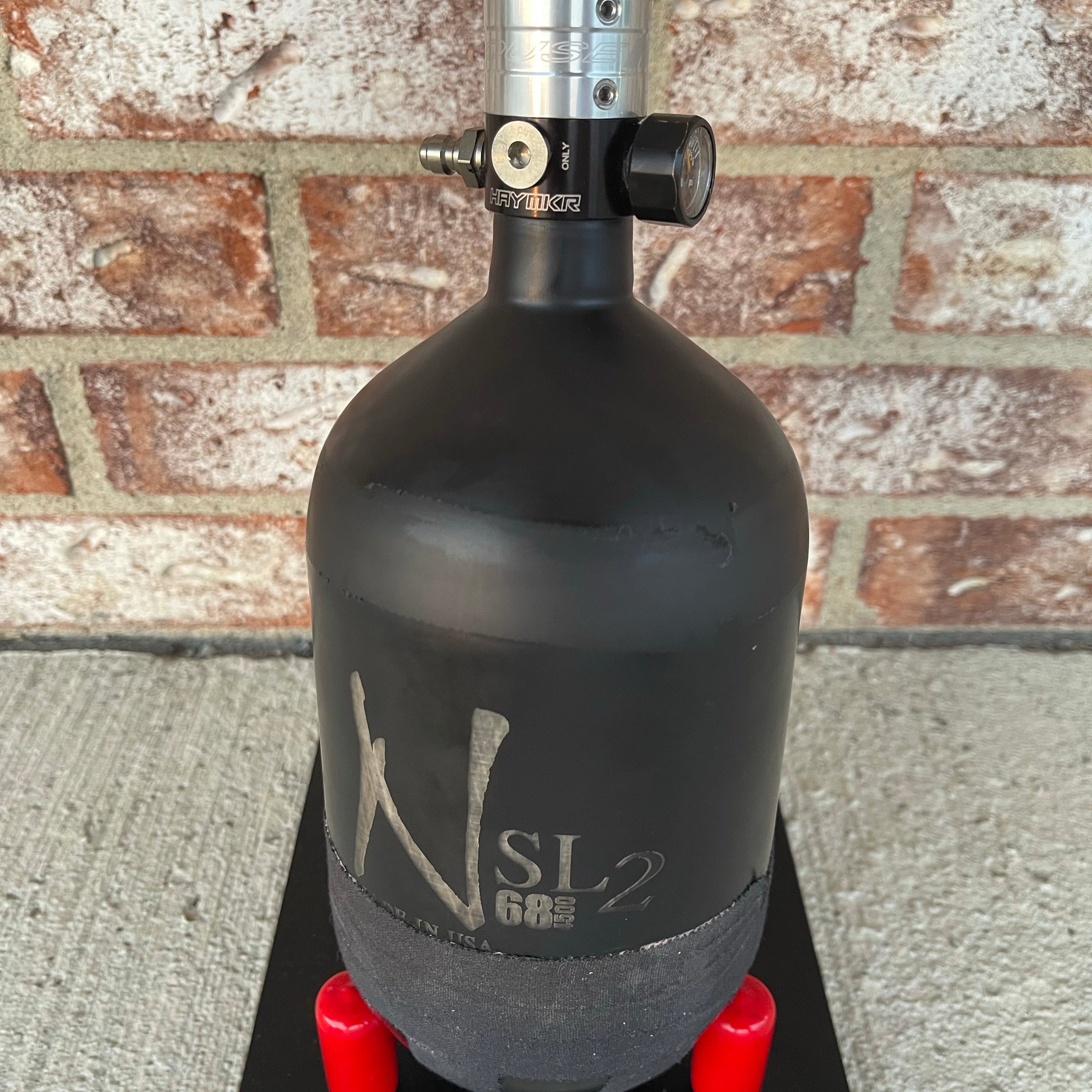 Used Ninja SL2 68/4500 Paintball Tank - Cerakote Black with Silver/Black Powerhouse HAYMKR Regulator & Exalt Tank Case