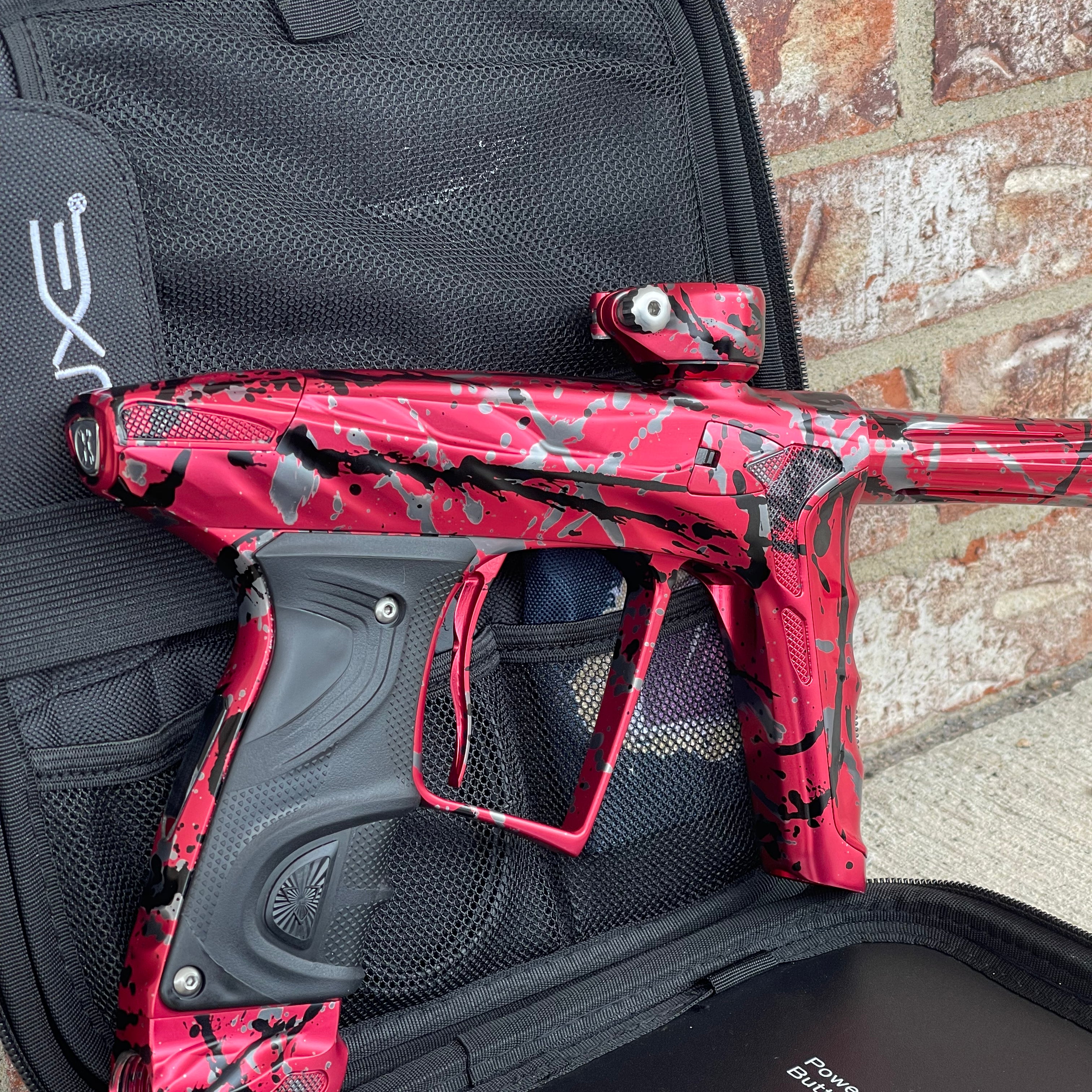 Used DLX HK Army A51 Luxe X Paintball Gun - Red w/ Black & Grey Splash