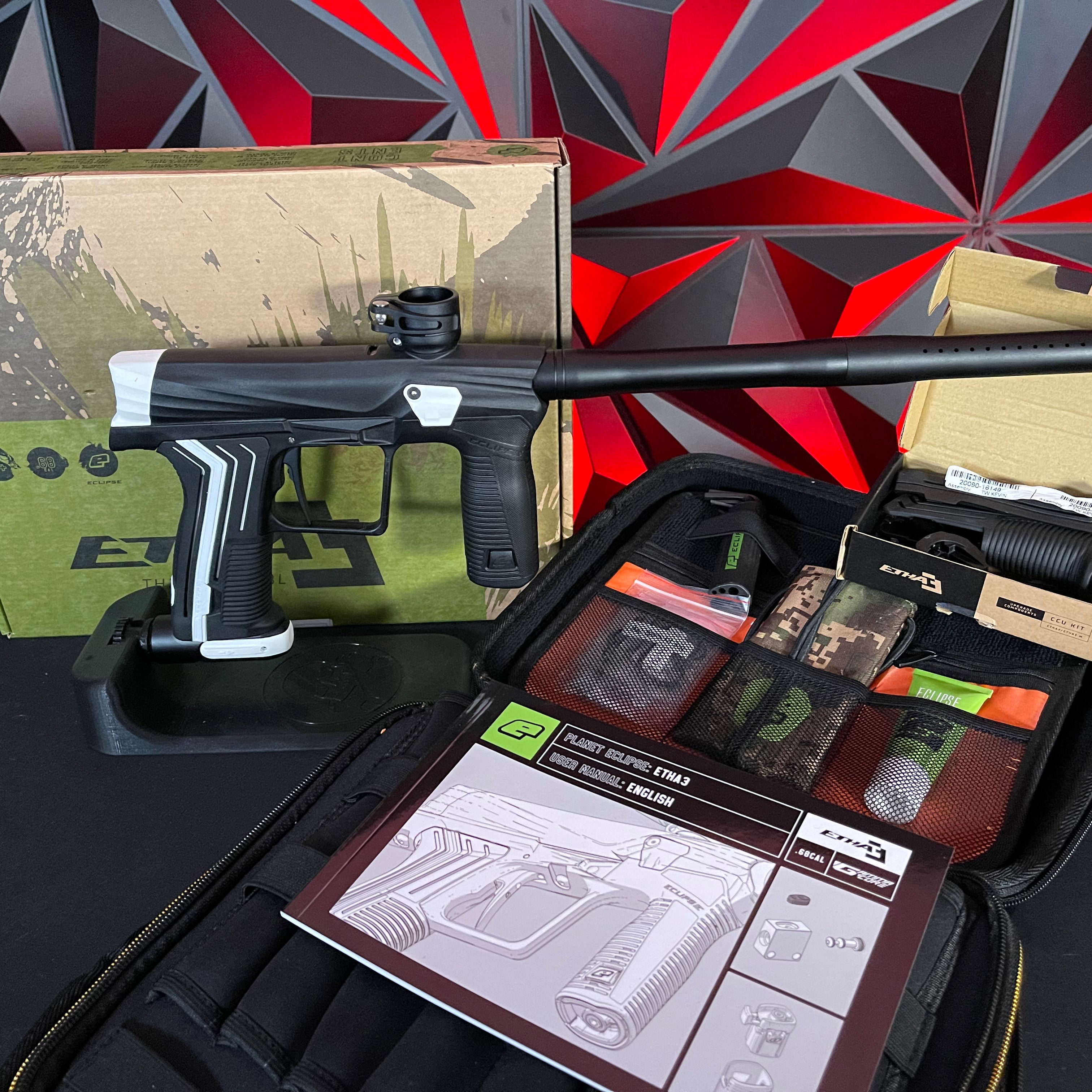 Used Planet Eclipse Etha3 Paintball Marker - Black w/ White CCU Kit + HK Army Exo Marker Case 2.0