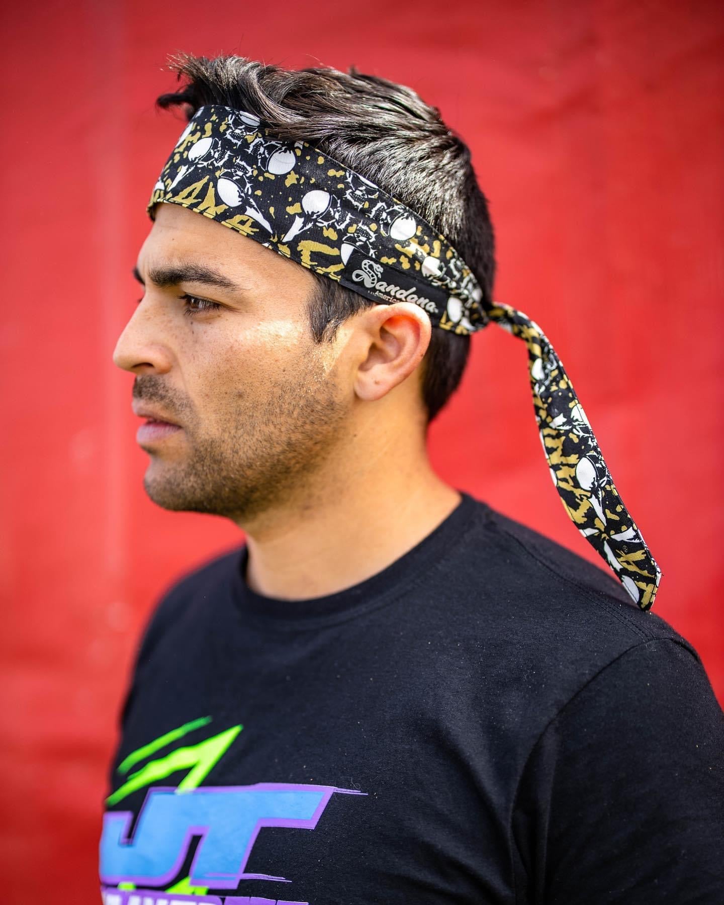 Used Sandana Limited Edition Archie Gold Flying Skulls Paintball Headband - Black/Gold