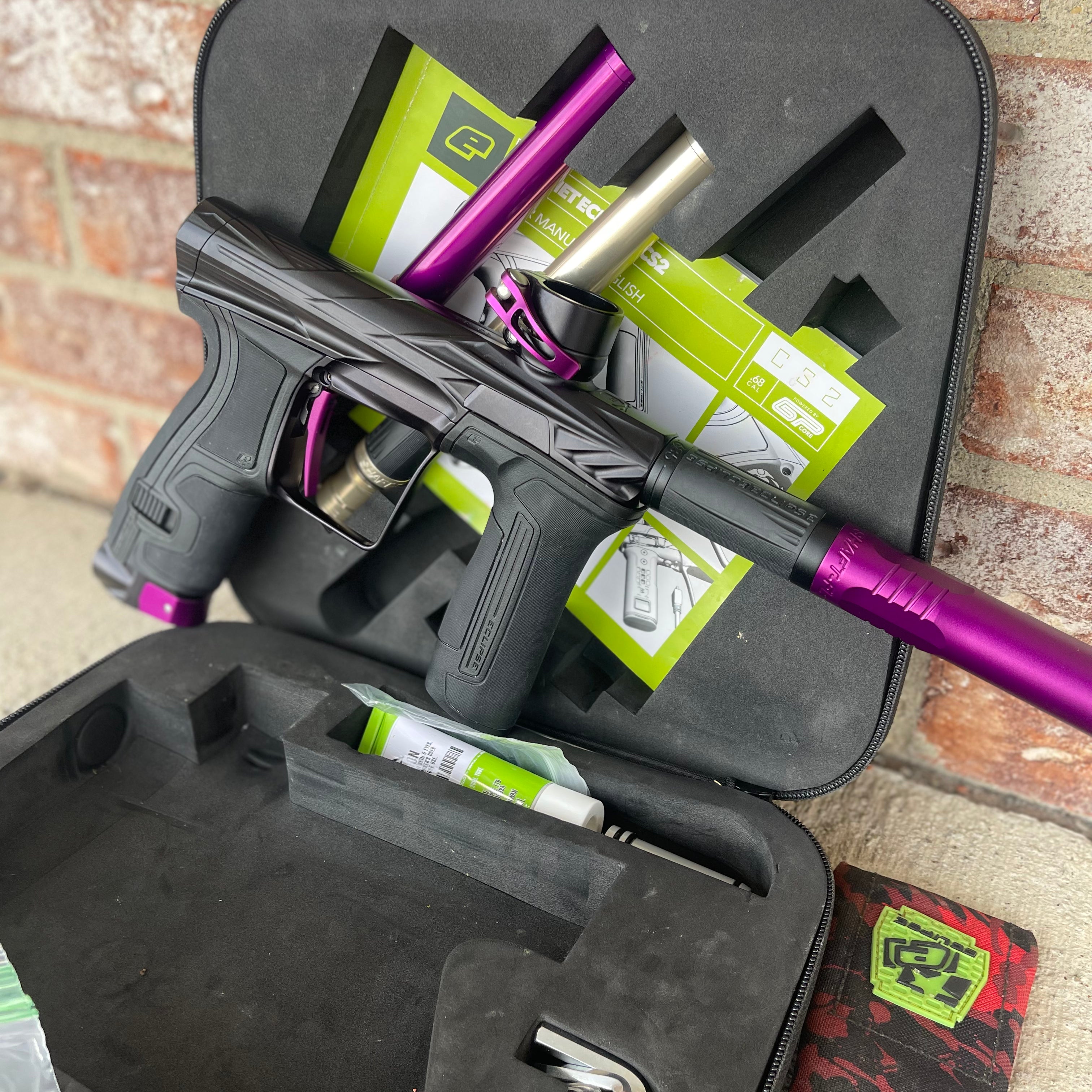 Used Planet Eclipse/HK Army CS2 Pro Invader Paintball Gun - Black/Purple w/ 3 FL Backs