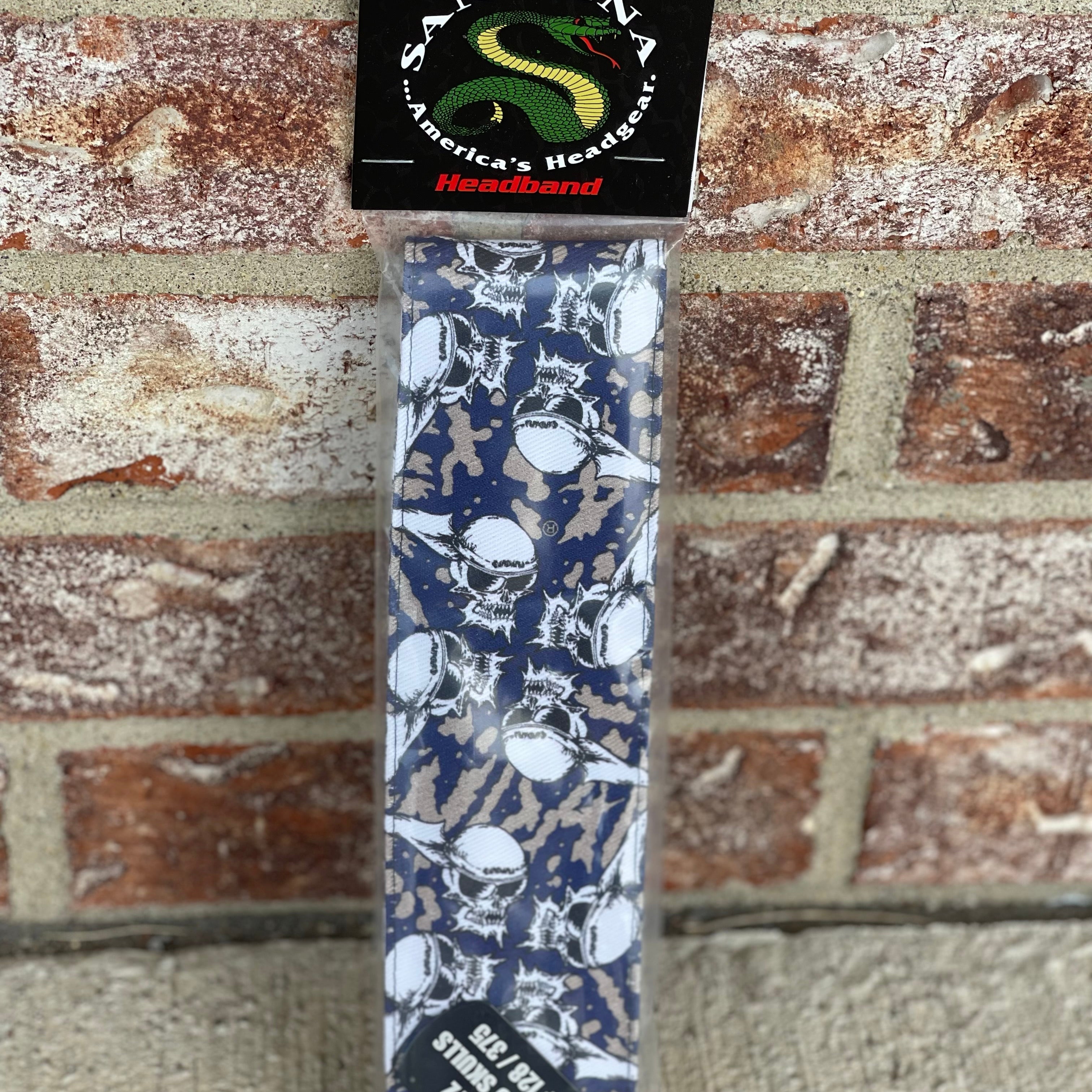 Sandana Flying Skulls Headband - Navy/Tan "Sentz" w/ Blue Tag