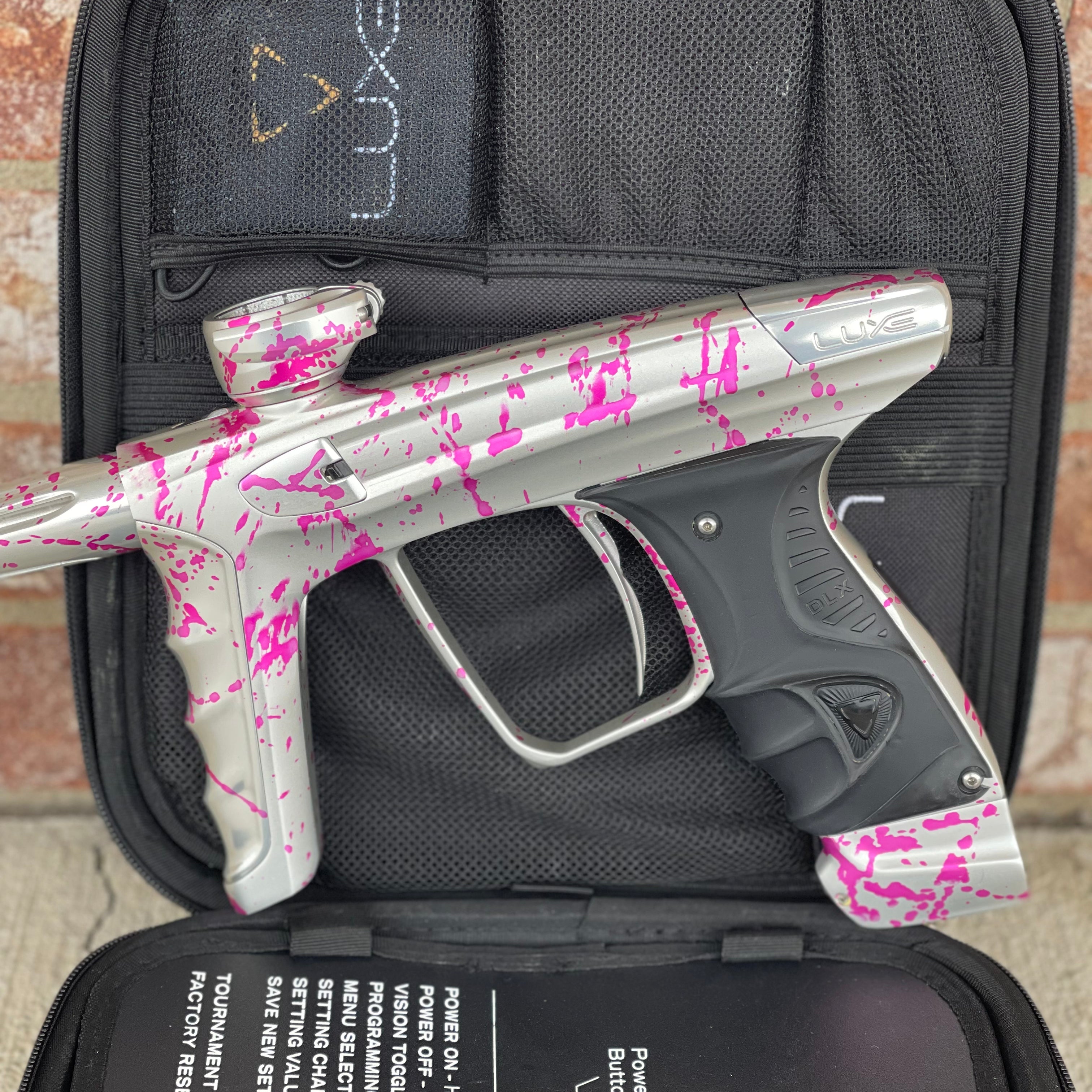 Used DLX Luxe X Paintball Gun - Silver Pink Splash