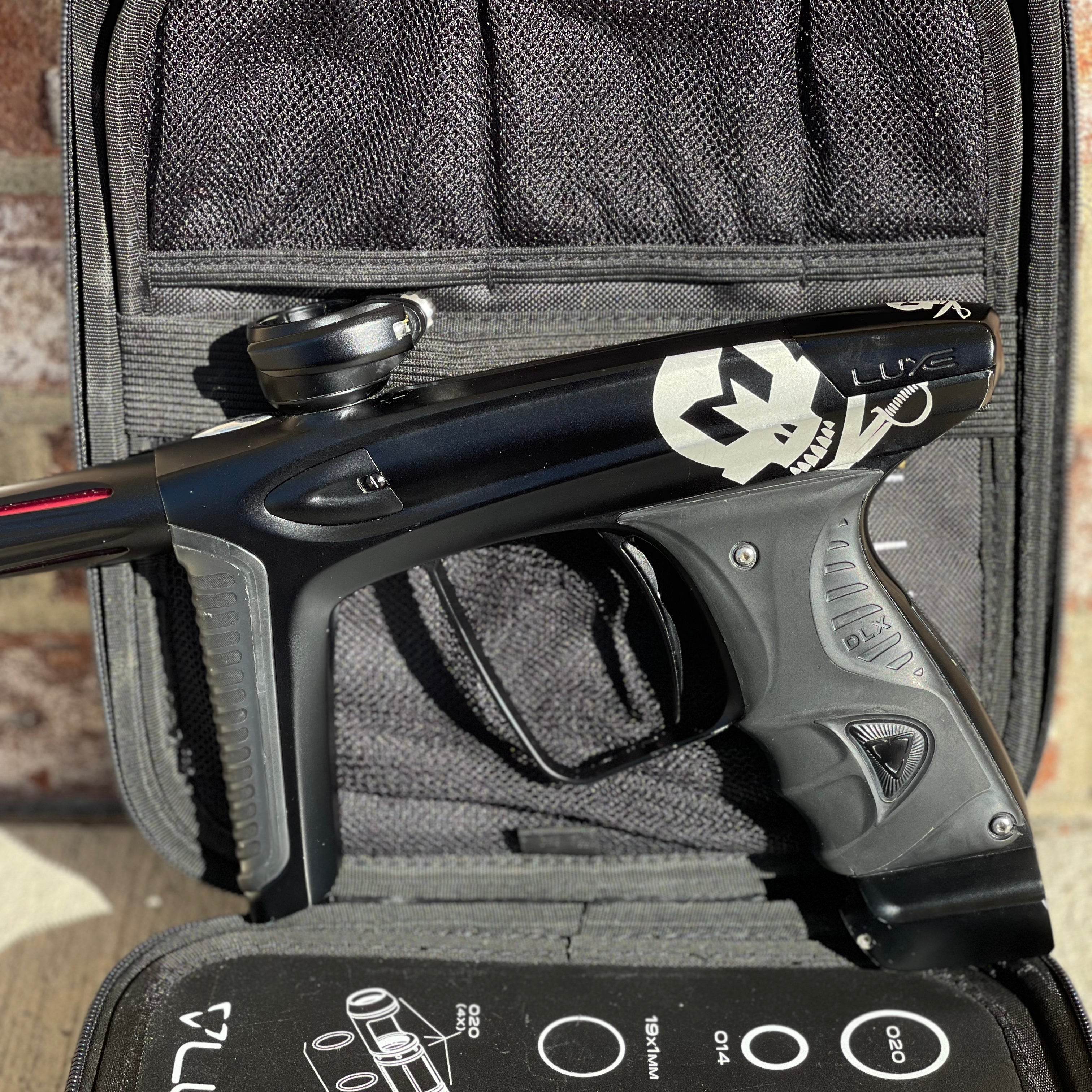 Used DLX Luxe Ice Paintball Gun - LE Mutiny Dust Black w/ Black and Green Grip Kit, Deuce Trigger