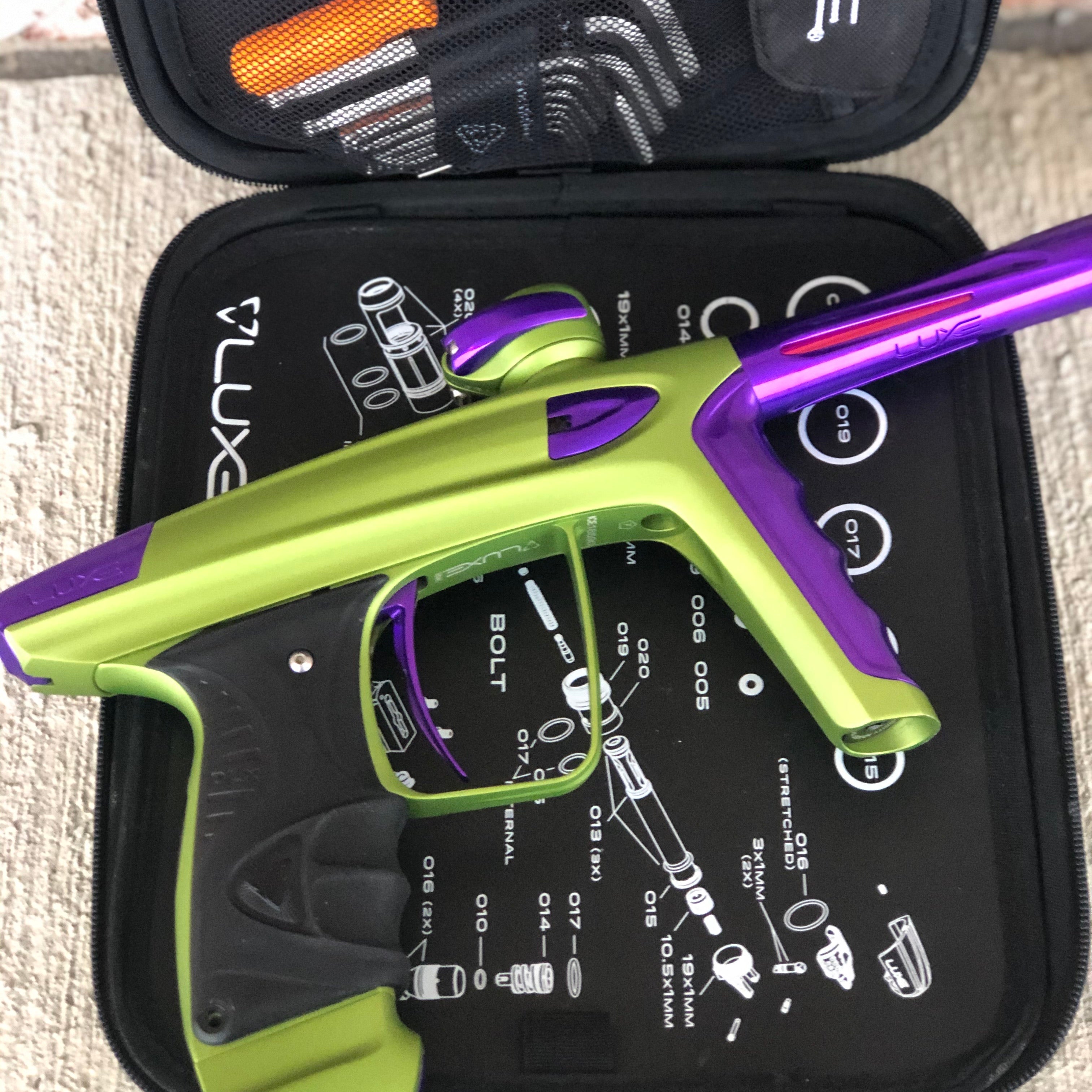 Used DLX Luxe ICE Paintball Gun - Dust Green w/ Purple