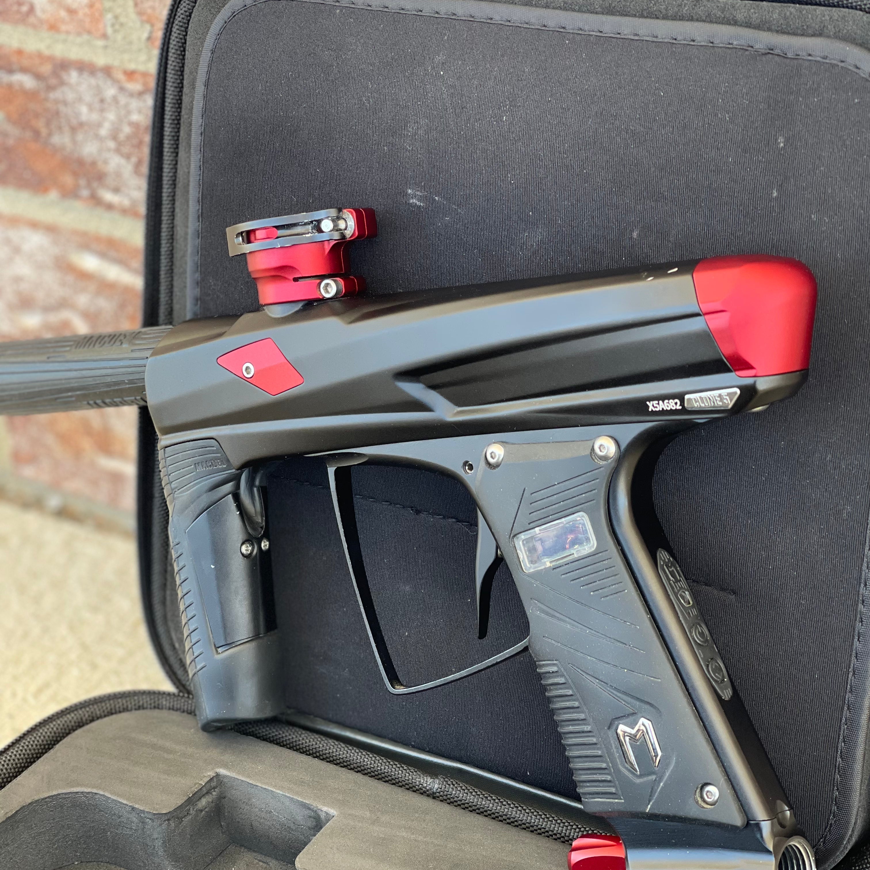 Used MacDev Clone 5S Paintball Gun - Dust Black/Red with Infinity Drive