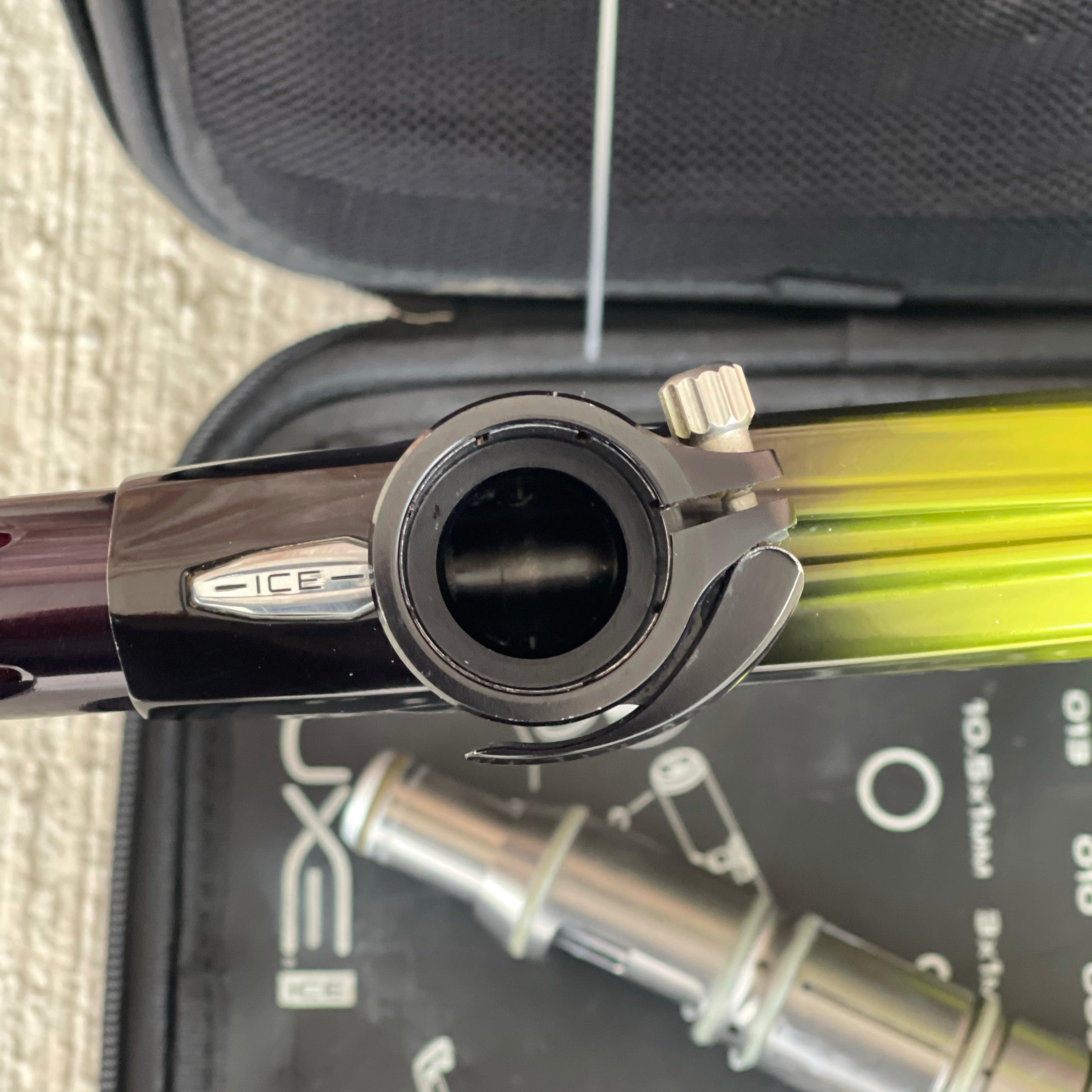 Used DLX Luxe Ice Paintball Gun - Limited Edition *1 of 10* Black/Slime Green w/ Black and Tan Back Grip