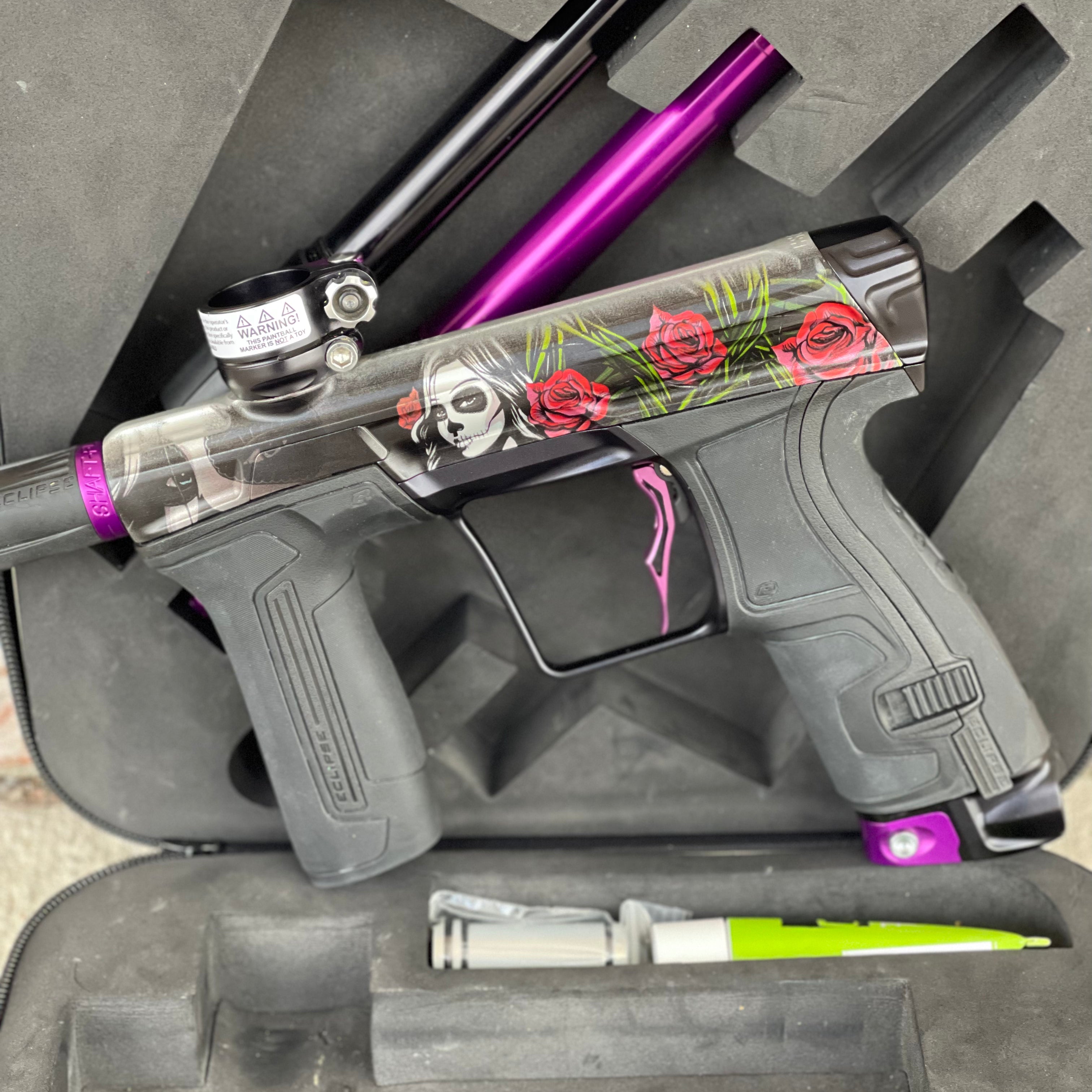 Used Planet Eclipse CS2 Paintball Gun - Dia De Los Muetros w/Infamous Deuce Trigger and Infamous Wave Spring