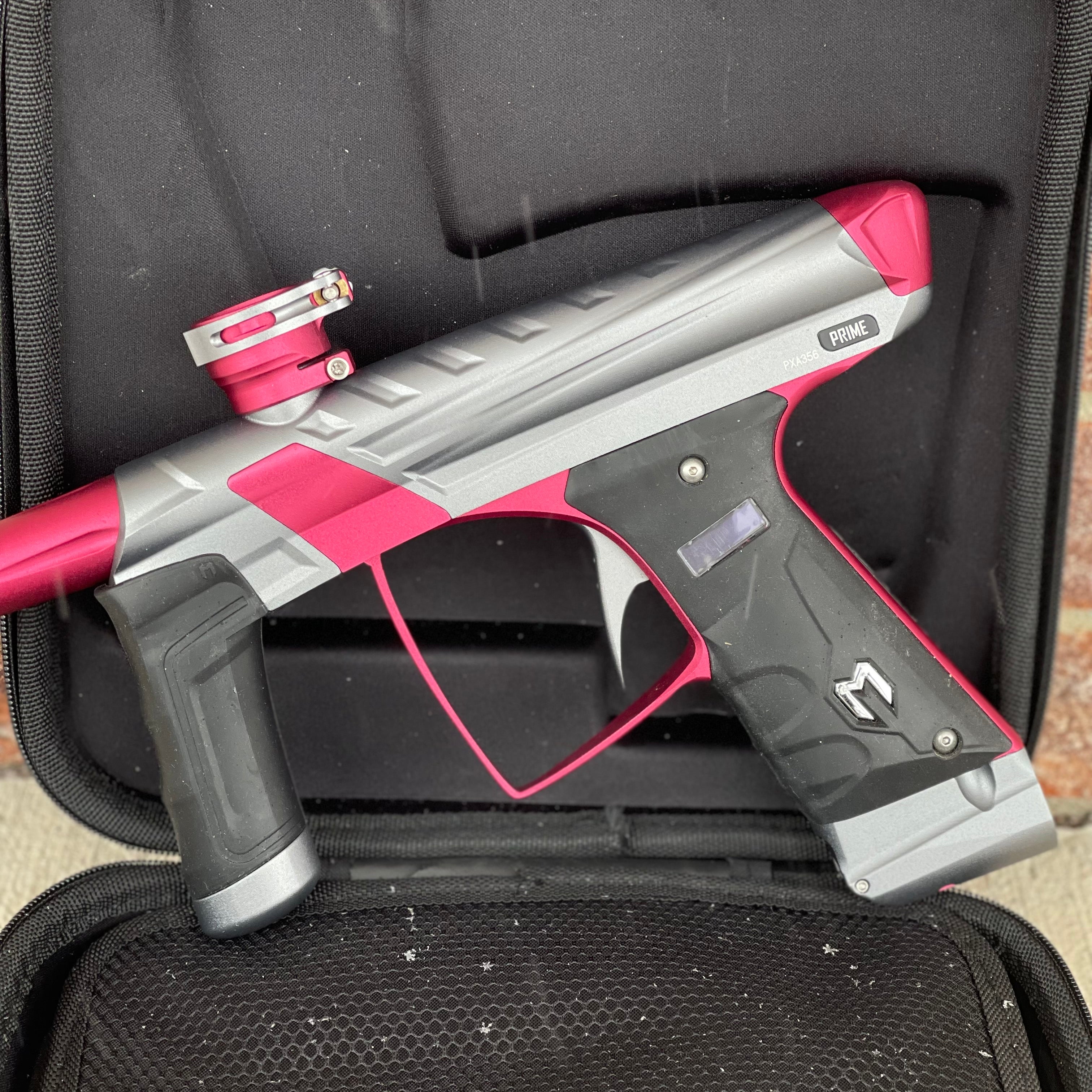 Used MacDev Prime XTS Paintball Gun - Dust Grey / Dust Red w/ additional Stock Deuce Trigger