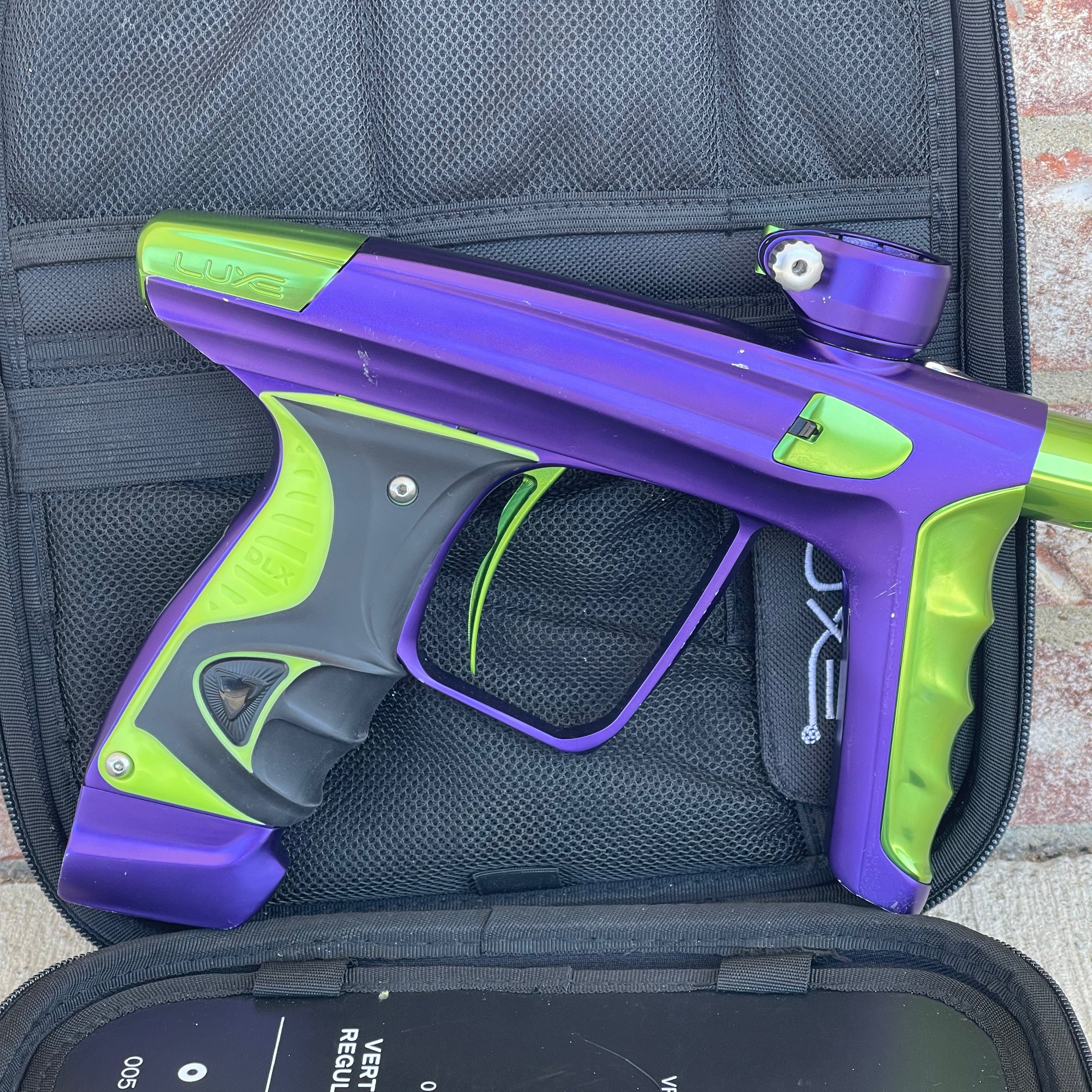 Used DLX Luxe X Paintball Gun - Dust Purple / Polished Green