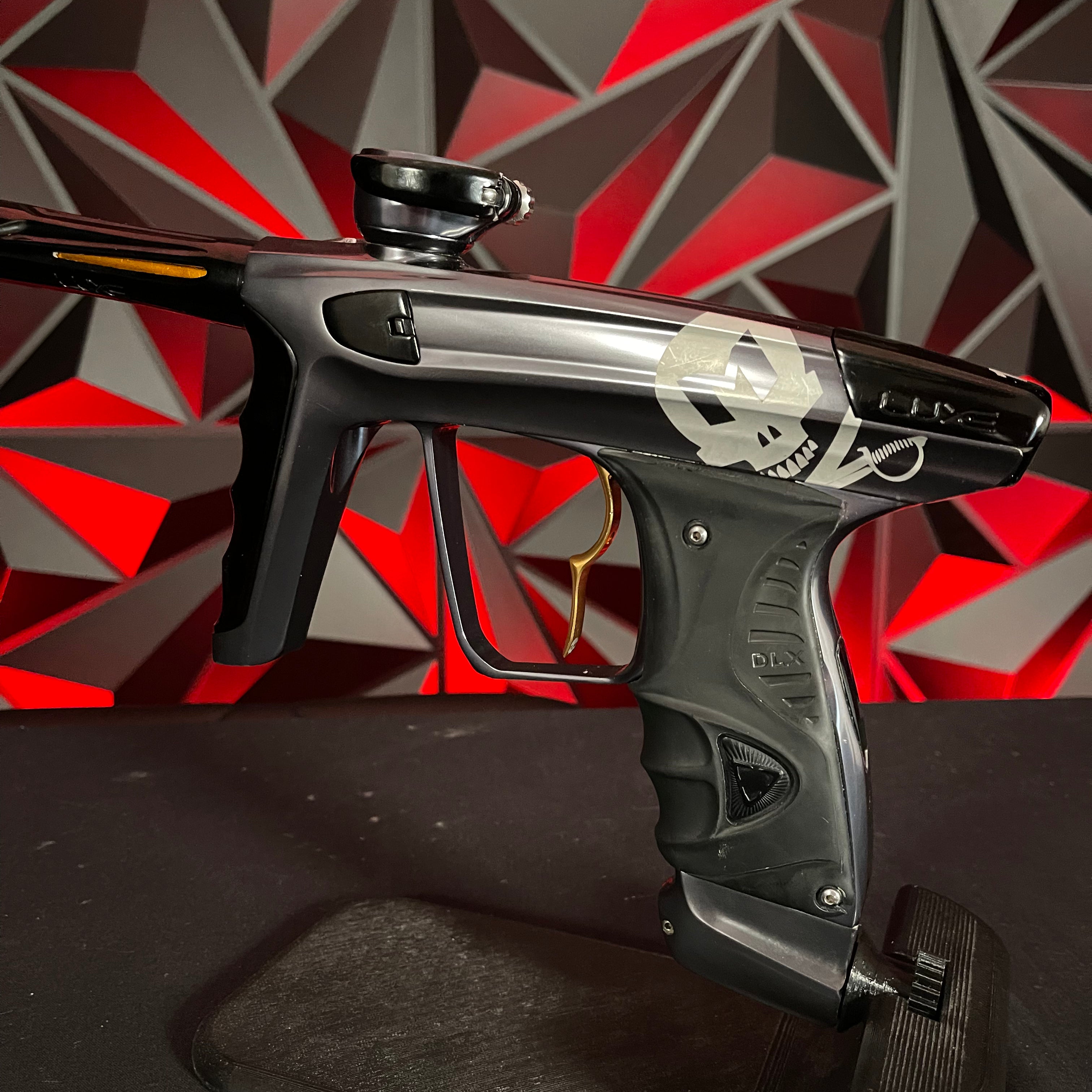 Used DLX Luxe X Paintball Gun - Polished Pewter w/ Infamous Gold Deuce Trigger