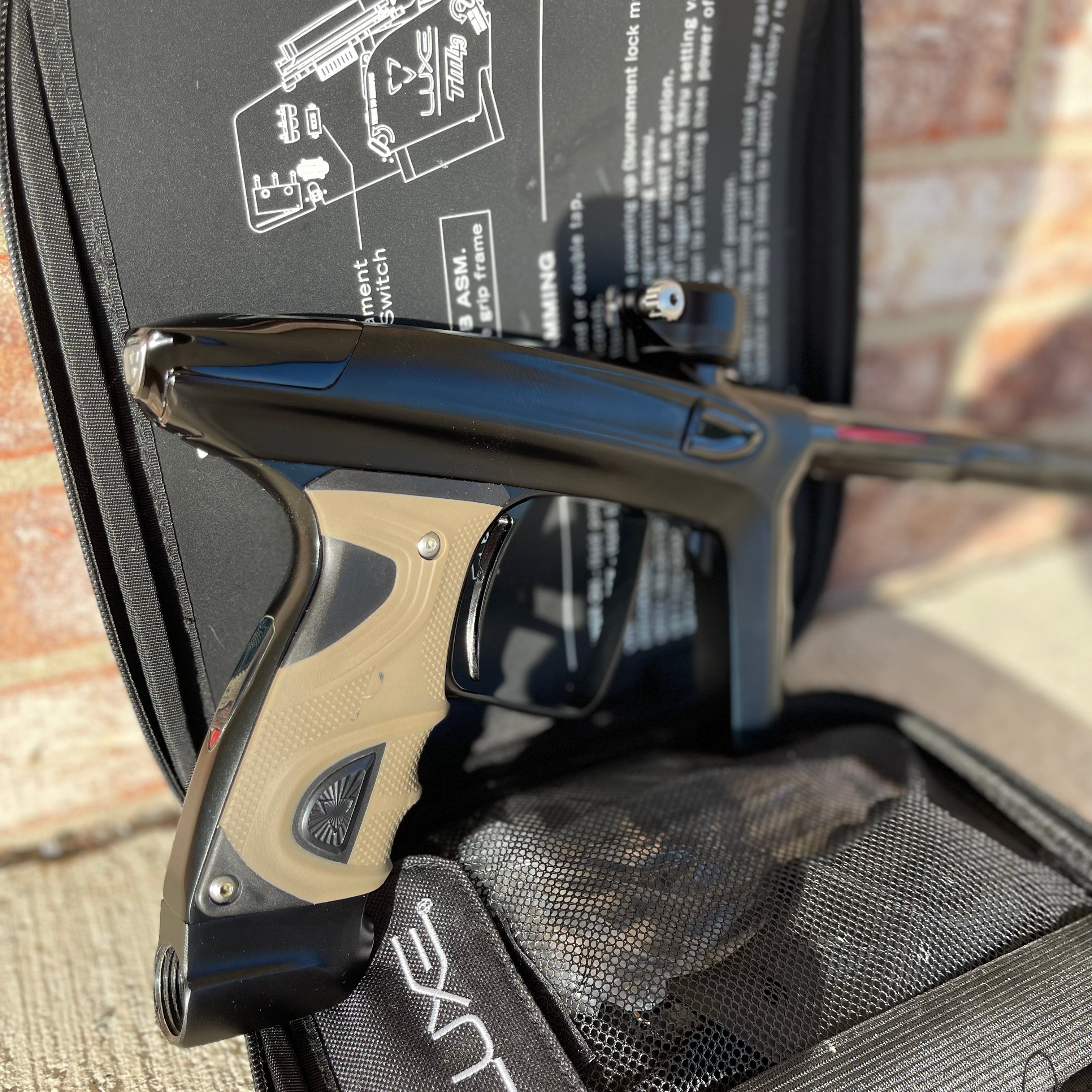 Used DLX Luxe TM40 Paintball Gun - Dust Black / Gloss Black w/ Tan Grips