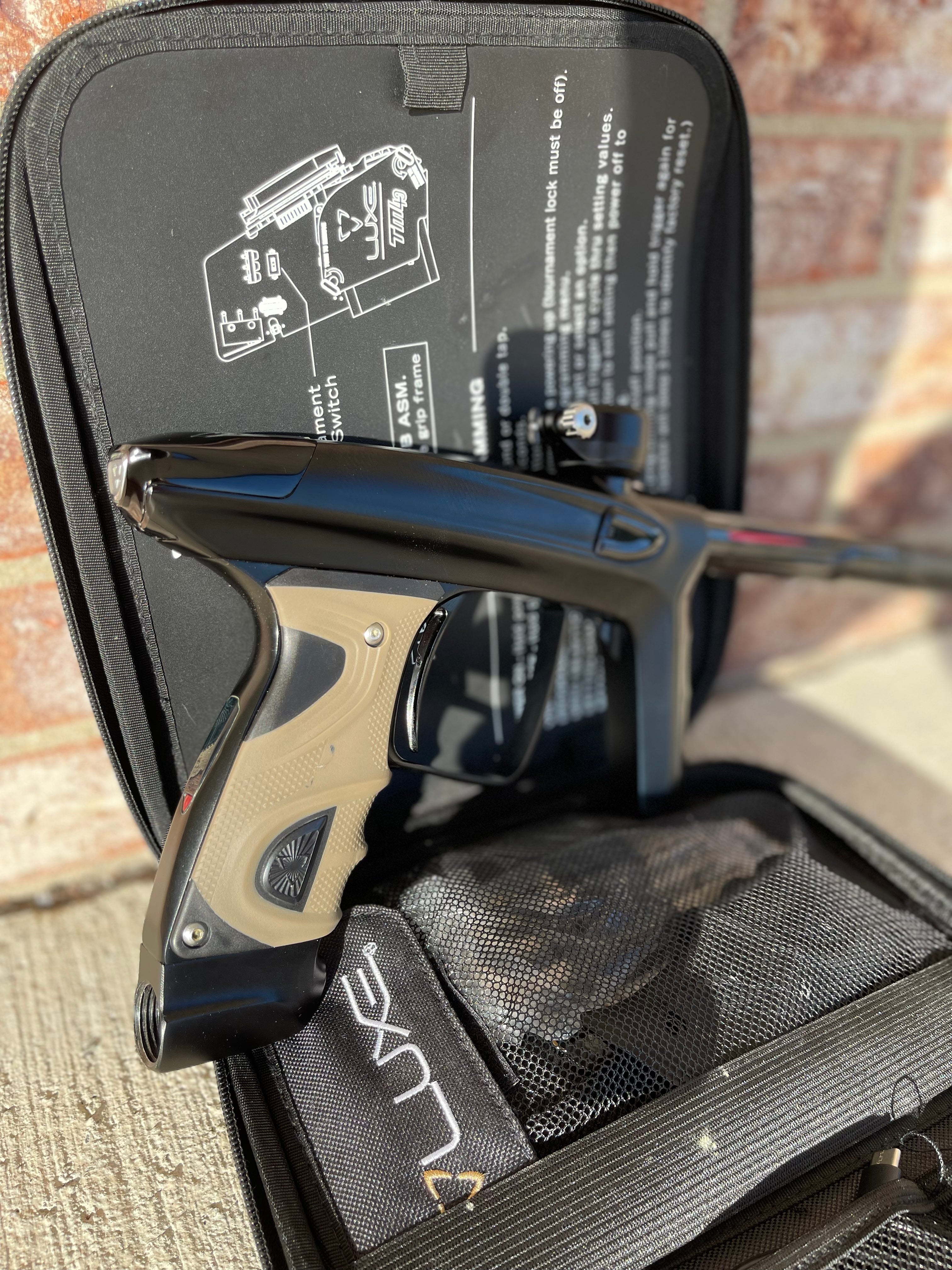 Used DLX Luxe TM40 Paintball Gun - Dust Black / Gloss Black w/ Tan Grips