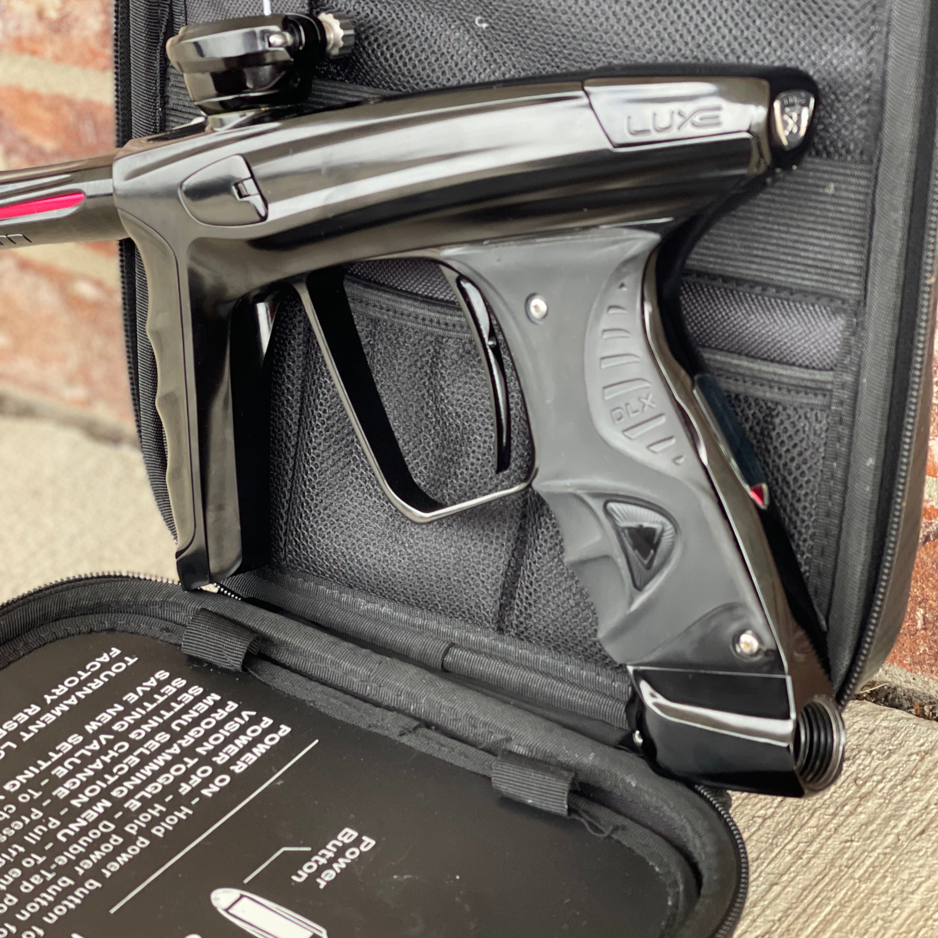 Used DLX Luxe X Paintball Gun - Polished Black w/ 16" Freak Tip