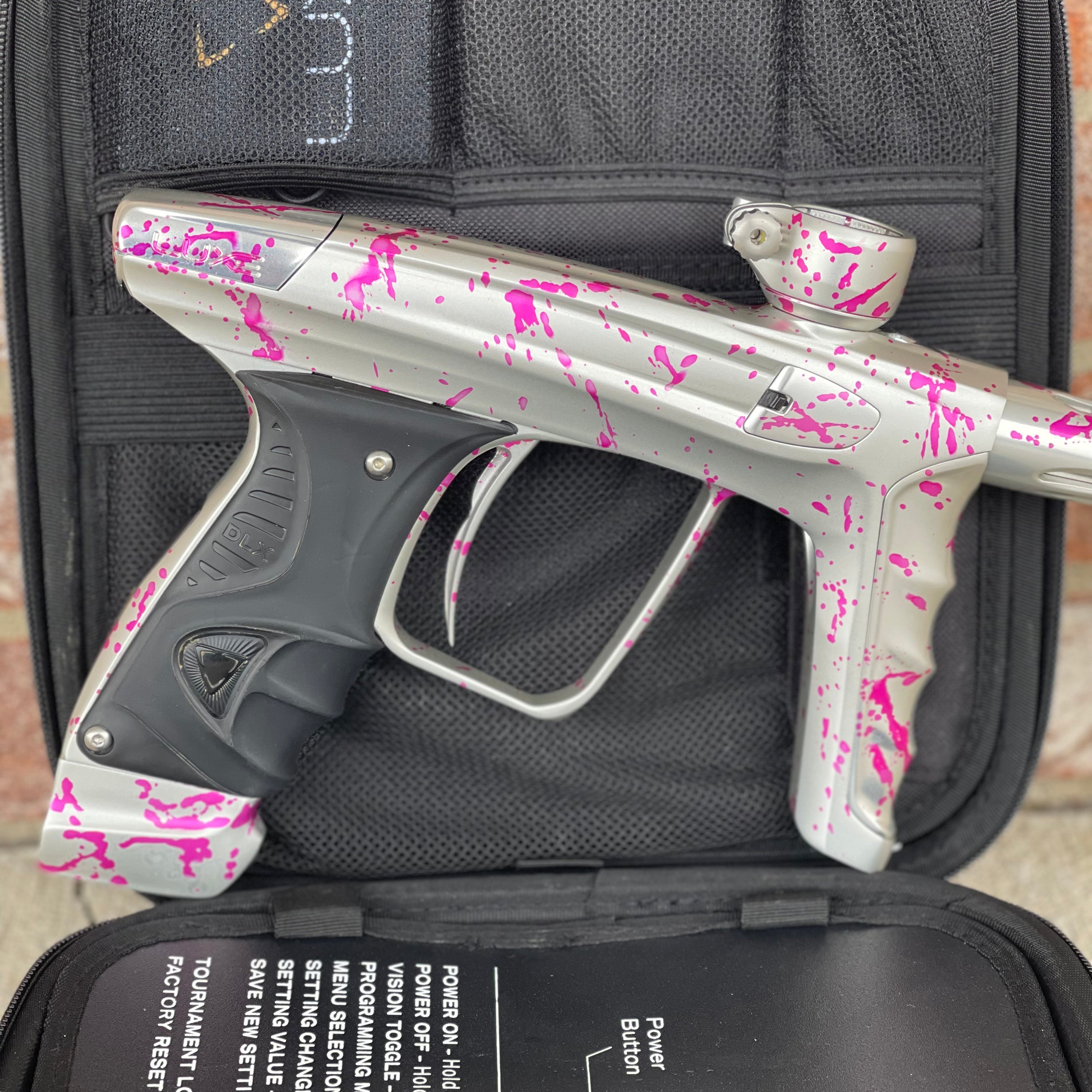 Used DLX Luxe X Paintball Gun - Silver Pink Splash