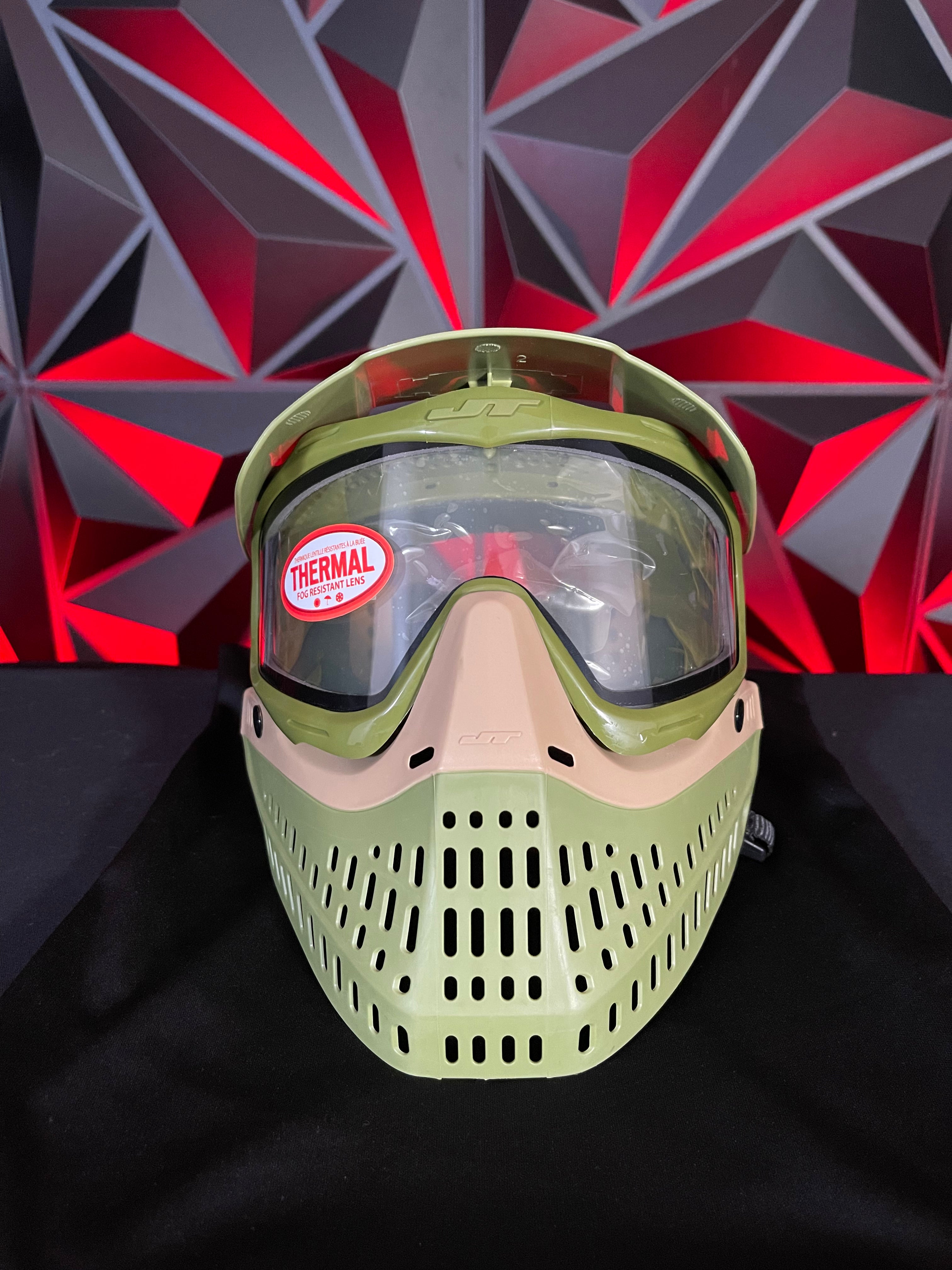 Used JT Proflex Paintball Mask - Olive/Tan Skirt/ w/Olive Frame w/Visor & Soft Goggle Bag